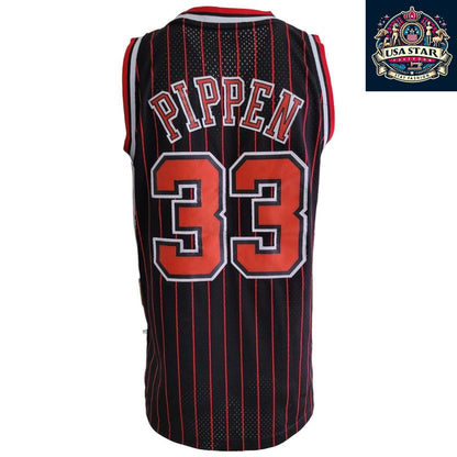 Scottie Pippen #33 Chicago Bulls Jersey - Black Red Pinstripe Vintage M - NBA Apparel - USASTARFASHION