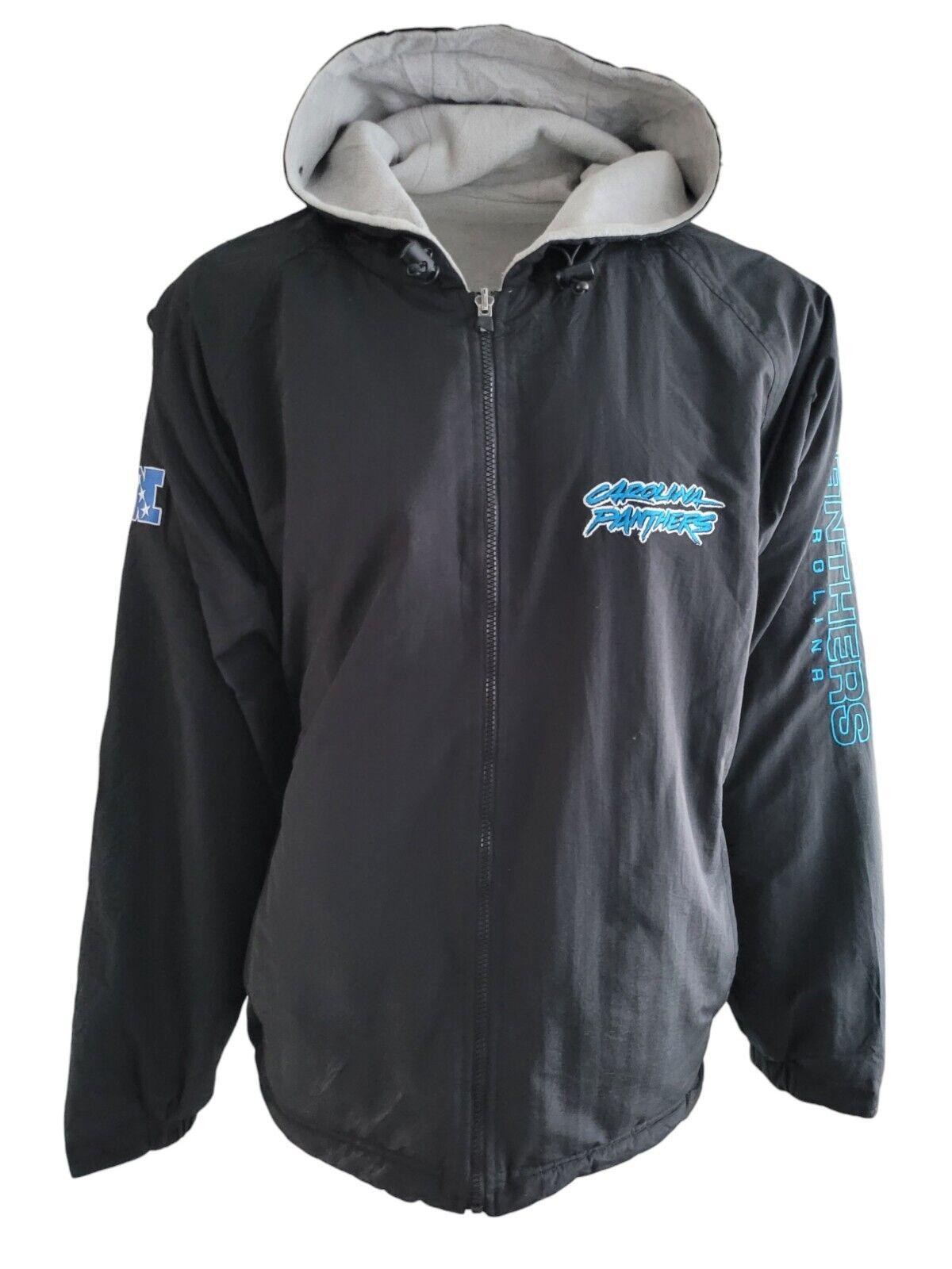 NFL Carolina Panthers Reversible Jacket in Size L - Black/Logo & Text Sides, 2-in-1 Design, Game Day Outerwear-USASTARFASHION