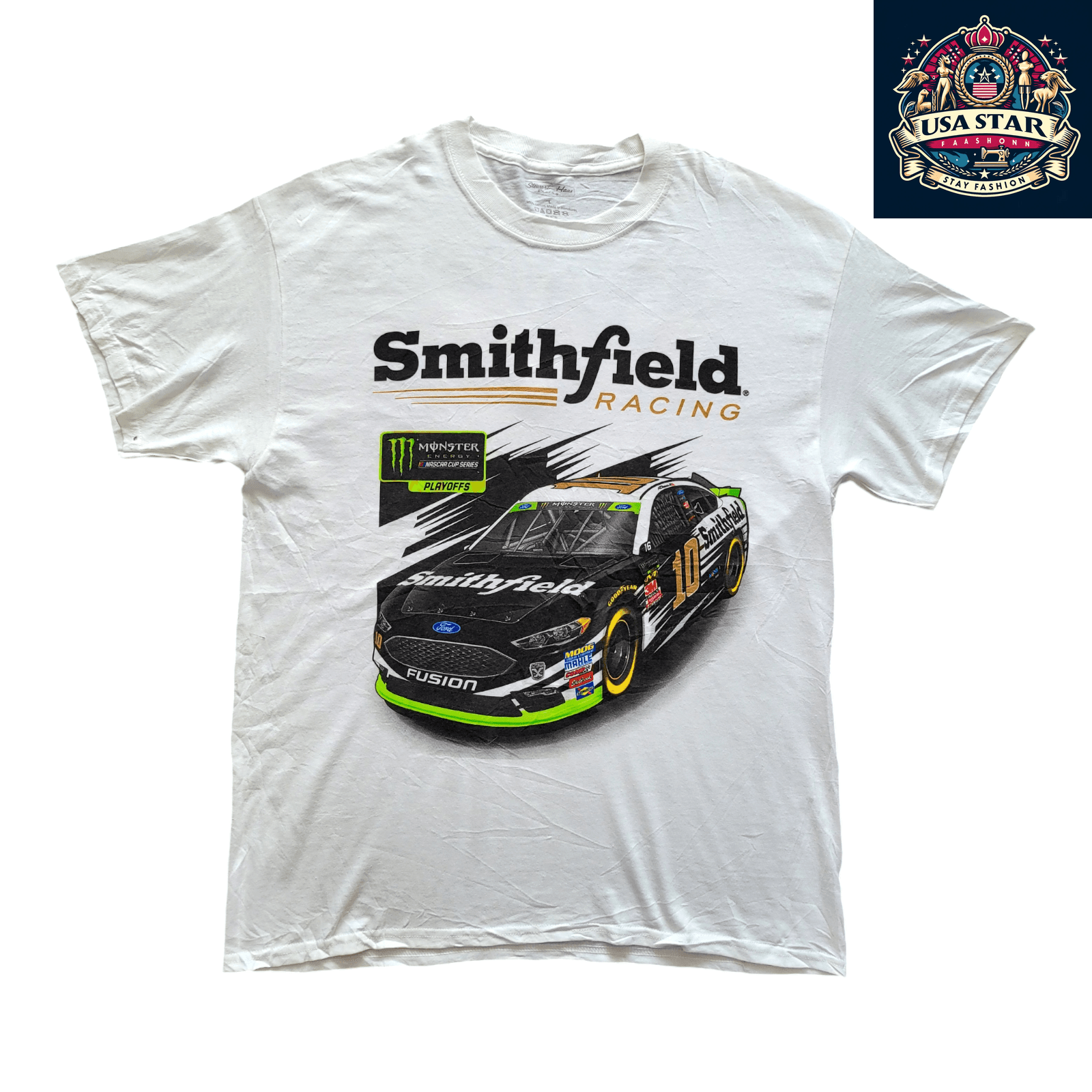 Smithfield Racing T-Shirt 2018 NASCAR Employee Day L 100% Cotton Stewart-Haas Racing Design - USASTARFASHION