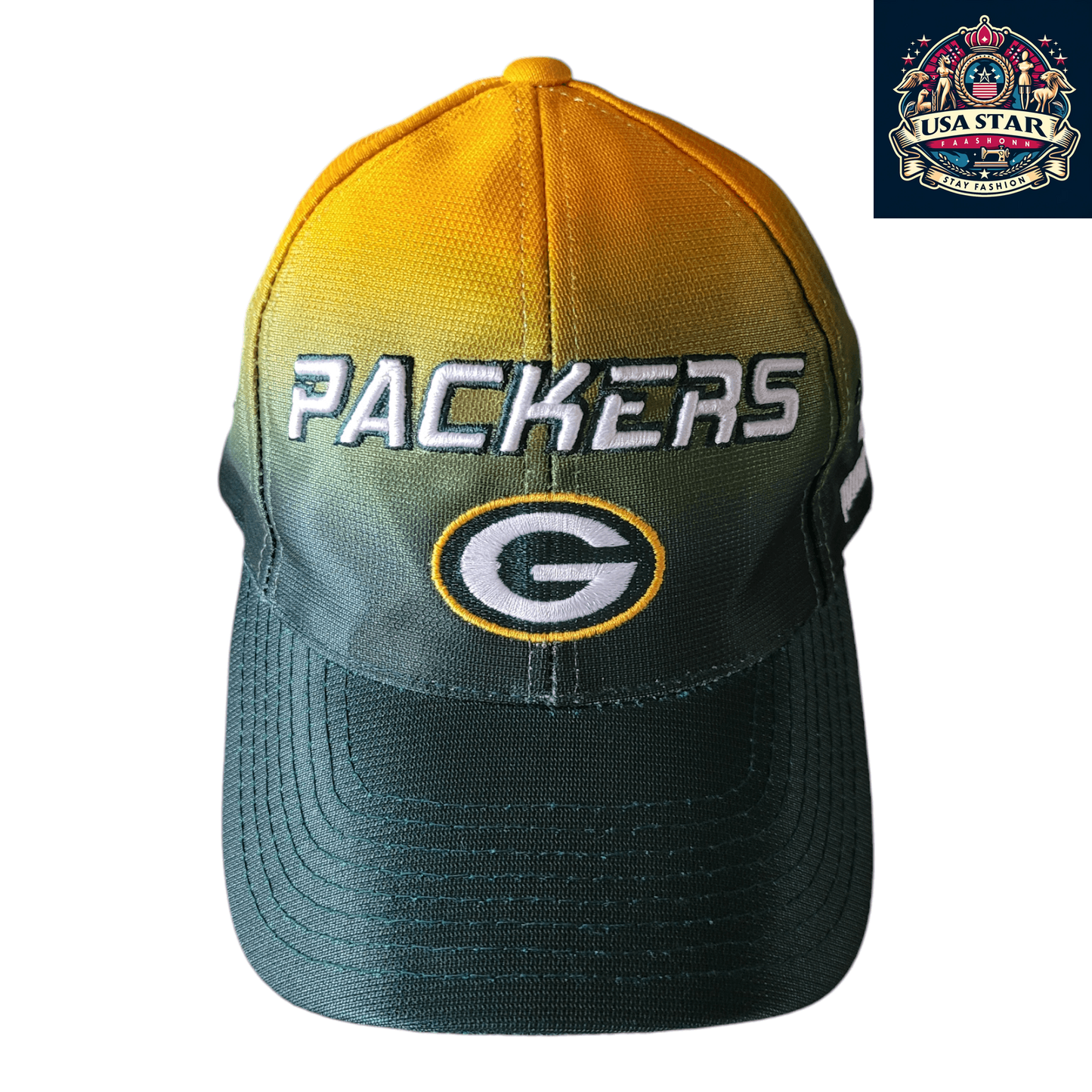 Green Bay Packers Hat - Gradient Design, Official NFL Cap by Puma Pro Line, One Size Fits Most - USASTARFASHION