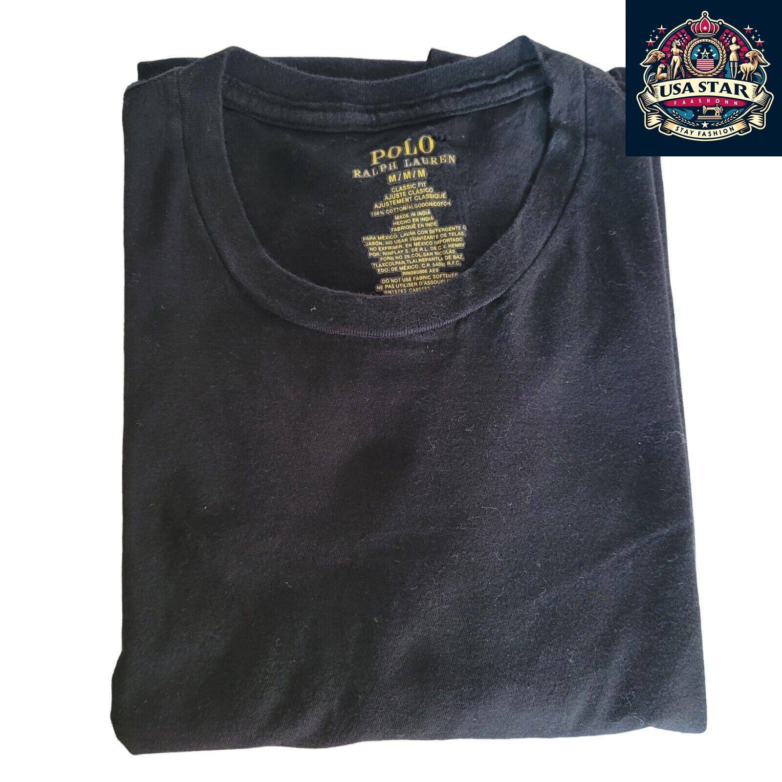 Polo Ralph Lauren Black T-Shirt M Size, Premium Cotton, Classic Crew Neck, Casual Versatility USASTARFASHION