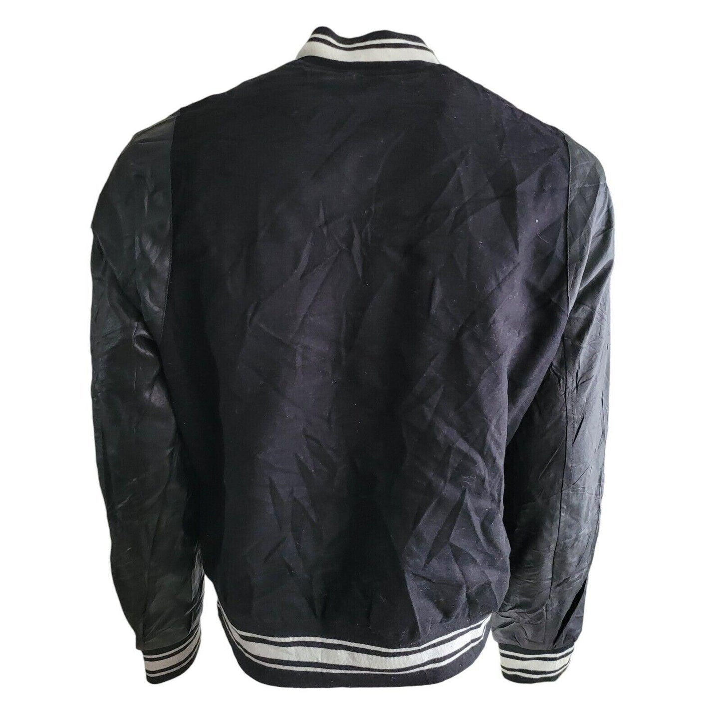 Vintage H&M Wool Varsity Jacket | Black | Snap Fastening | Two Pockets | Size L-USASTARFASHION