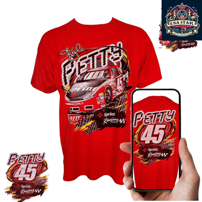 Vintage Kyle Petty T-Shirt #45 Sprint Racing | Delta Magnum Fabric | Red | Size XL - USASTARFASHION