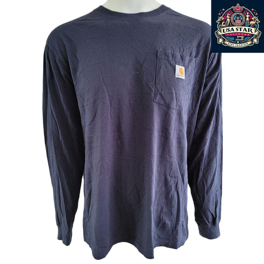 Carhartt Long Sleeve T-Shirt for Men, L, Navy Blue, 100% Cotton, Vintage Style, Durable Design - USASTARFASHION