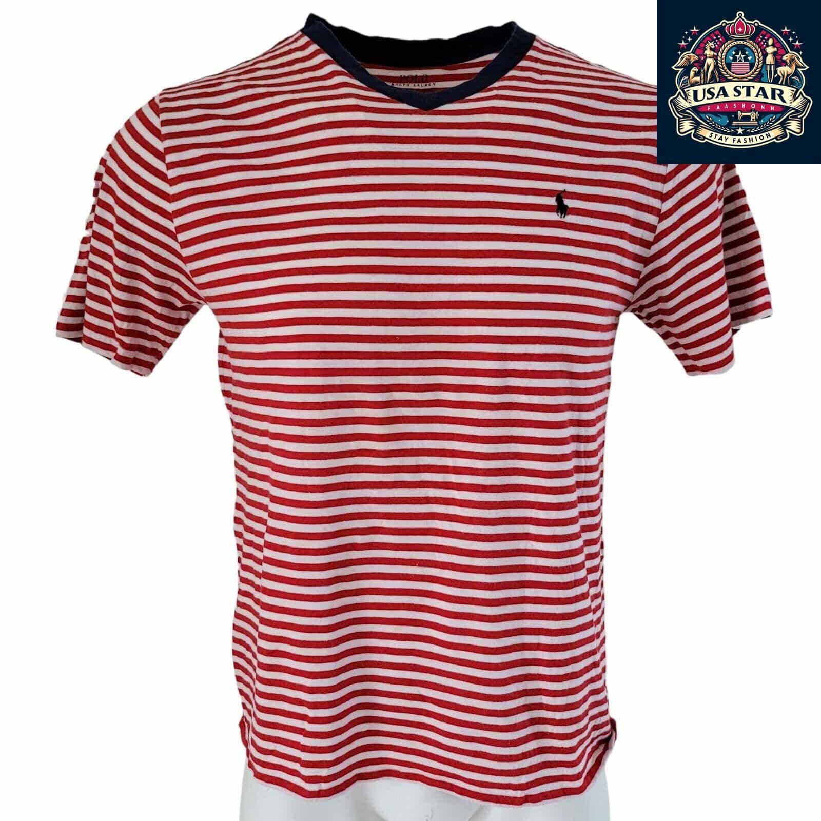 Polo Ralph Lauren T-Shirt XL | Red Striped Design | High-Quality Cotton Comfort - USASTARFASHION