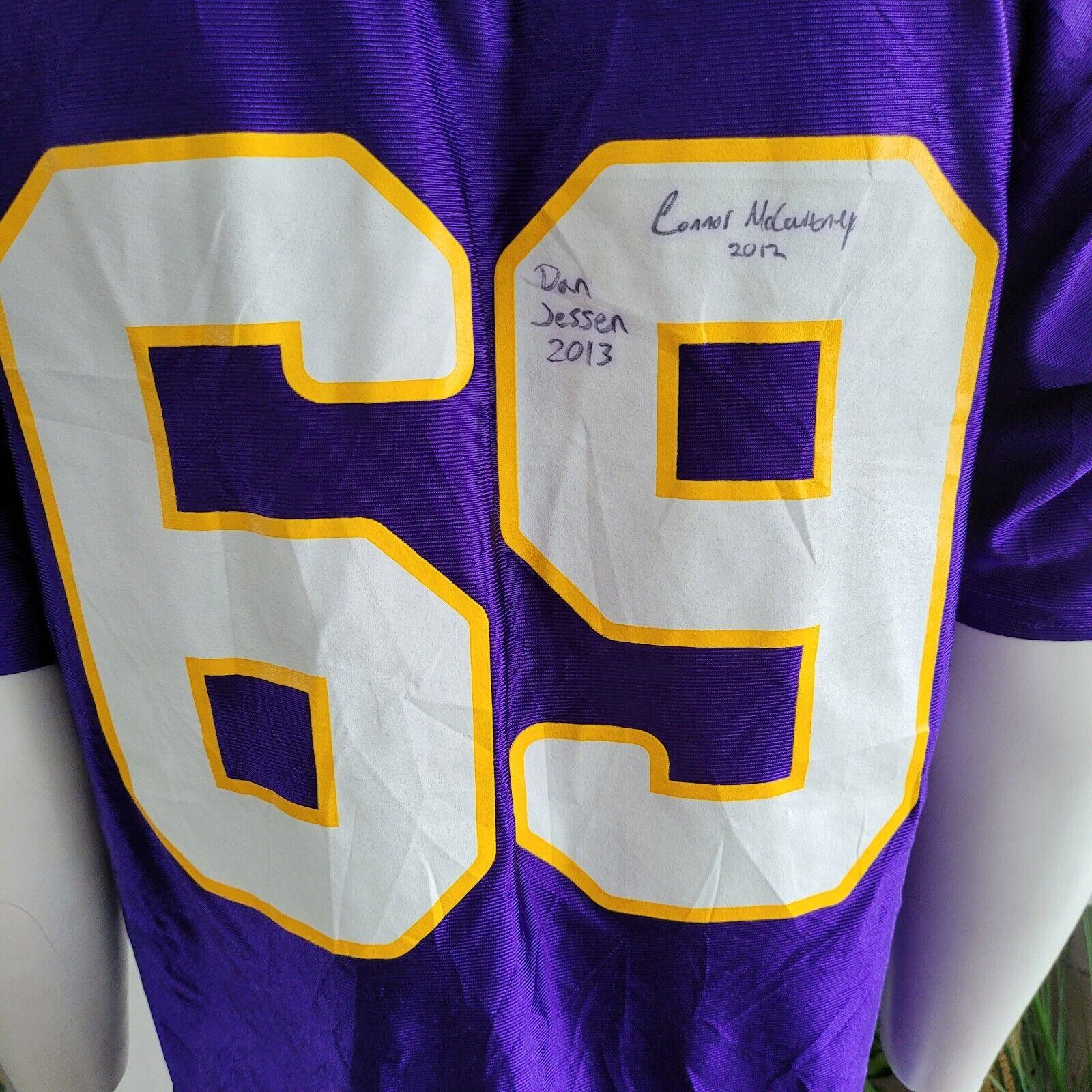 Authentic Signed Minnesota Vikings #69 Jared Allen Jersey - Men's Large Purple 100% Polyester Dual-Signed Dan Jessen 2013 & Conor McQuerry 2012-USASTARFASHION