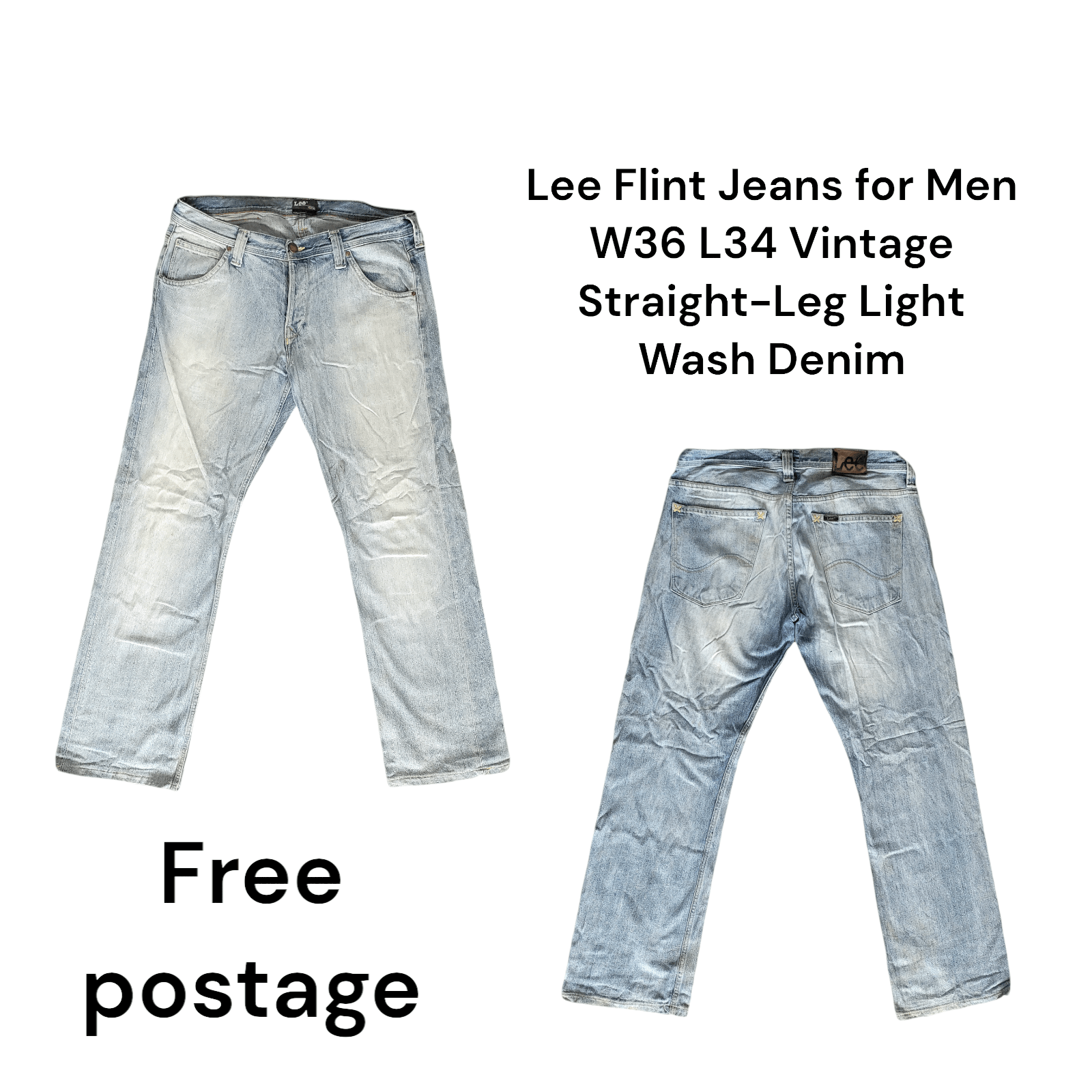 Lee Flint Jeans for Men W36 L34 Vintage Straight-Leg Light Wash Denim