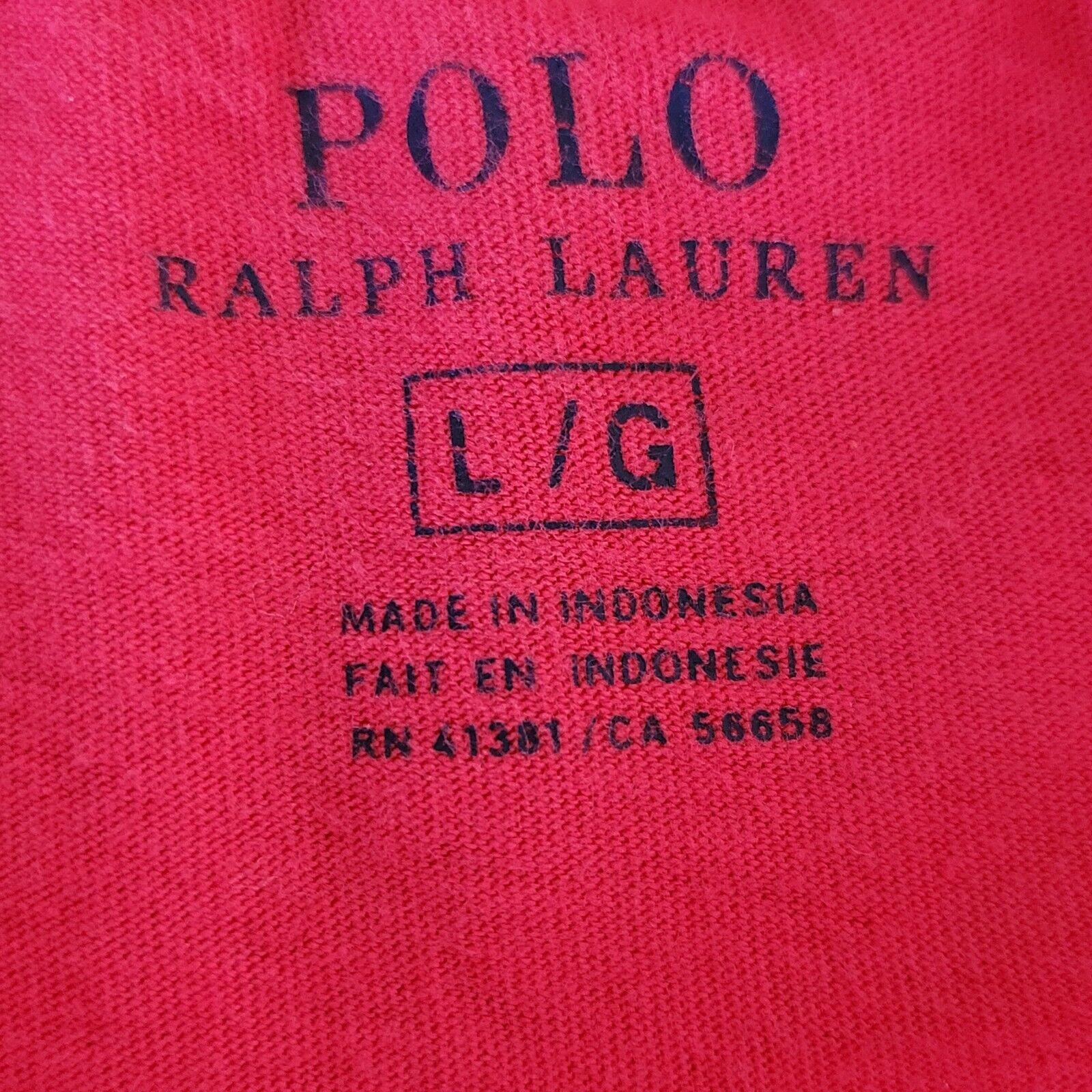 Polo Ralph Lauren Red Cotton V-Neck T-Shirt Large, Grade A Vintage-USASTARFASHION