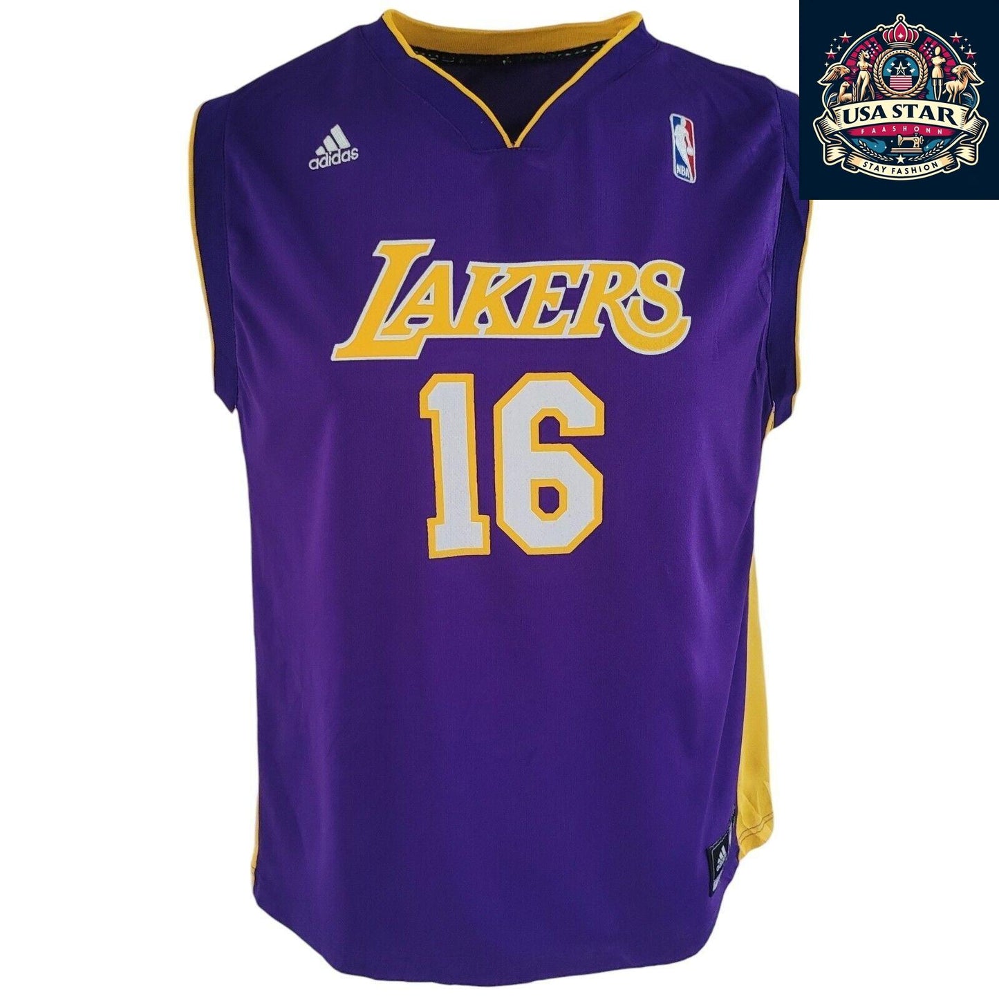 Adidas NBA Lakers Gasol No. 16 Purple Vest Jersey for Youth (18-20) & Adults S/M - USASTARFASHION