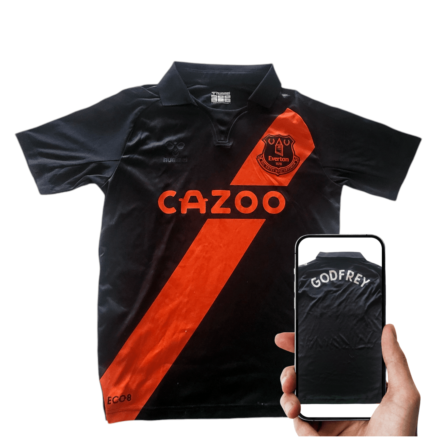 Everton FC 2021-2022 Third Jersey Godfrey Youth XXL Hummel Cazoo Black/Orange