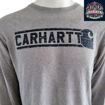 Carhartt Long Sleeve T Shirt for Men - Soft Cotton Blend, Durable Crew Neck, Size M Regular, Gray - USASTARFASHION