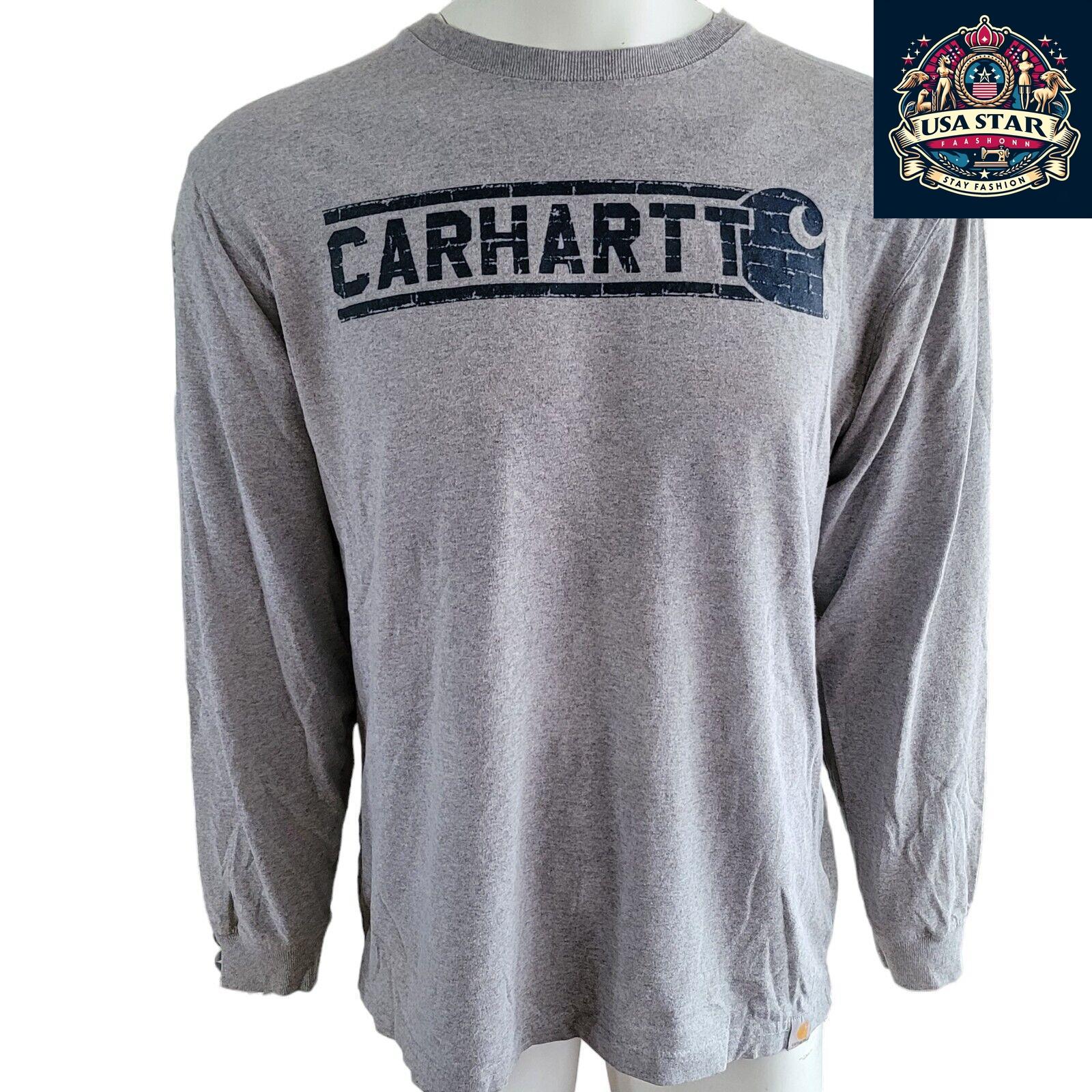 Carhartt Long Sleeve T Shirt for Men - Soft Cotton Blend, Durable Crew Neck, Size M Regular, Gray - USASTARFASHION