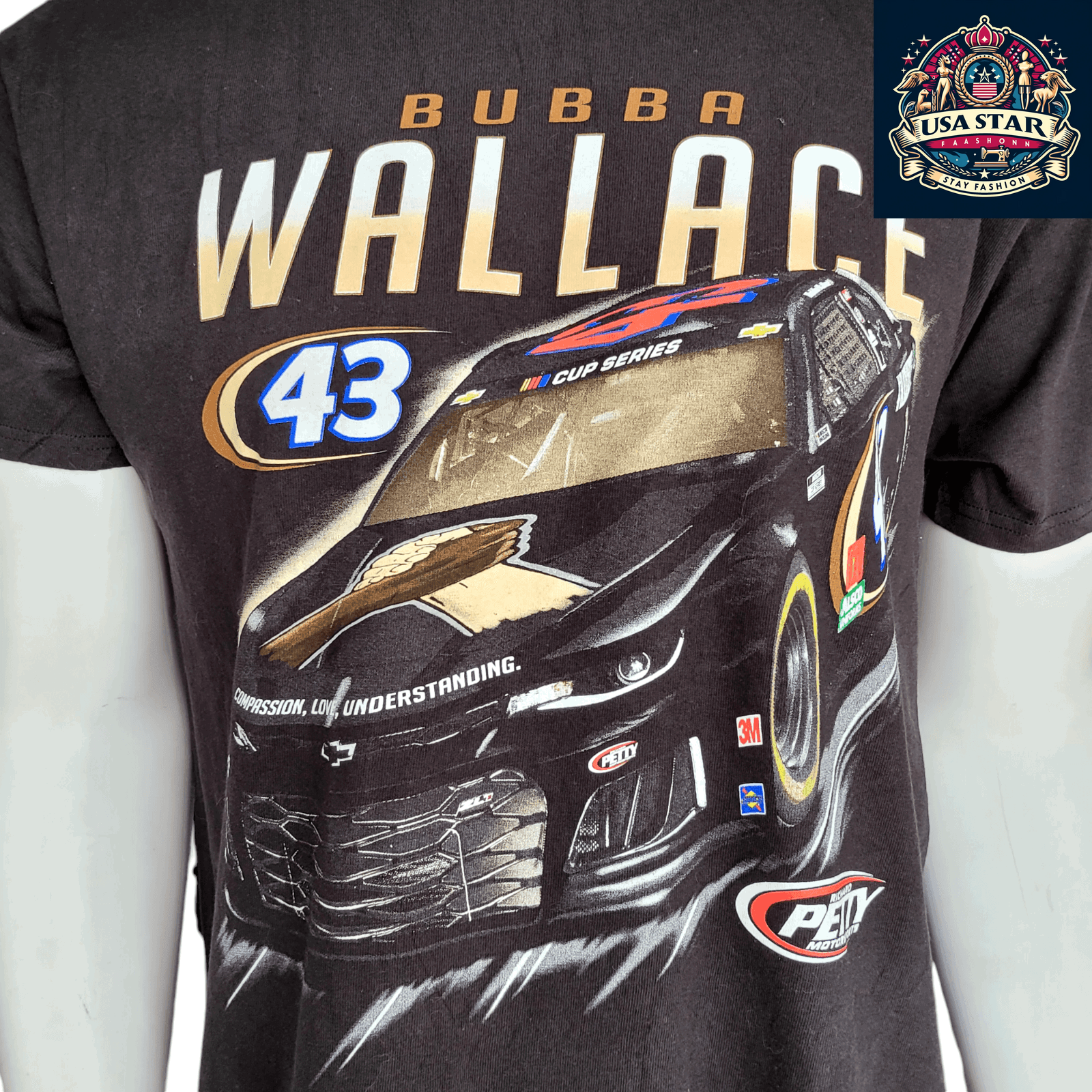 Bubba Wallace T-Shirt - Comfortable Cotton Blend, NASCAR Petty 43 Black Lives Matter Design USASTARFASHION