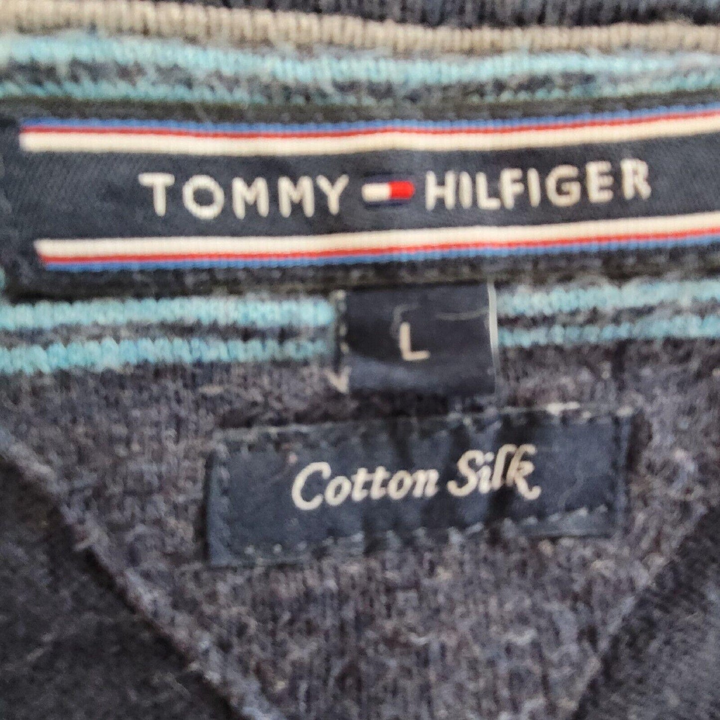 Tommy Hilfiger Mens 24" Jumper Navy Blue Cotton-Silk Crew Pullover Size Large-USASTARFASHION