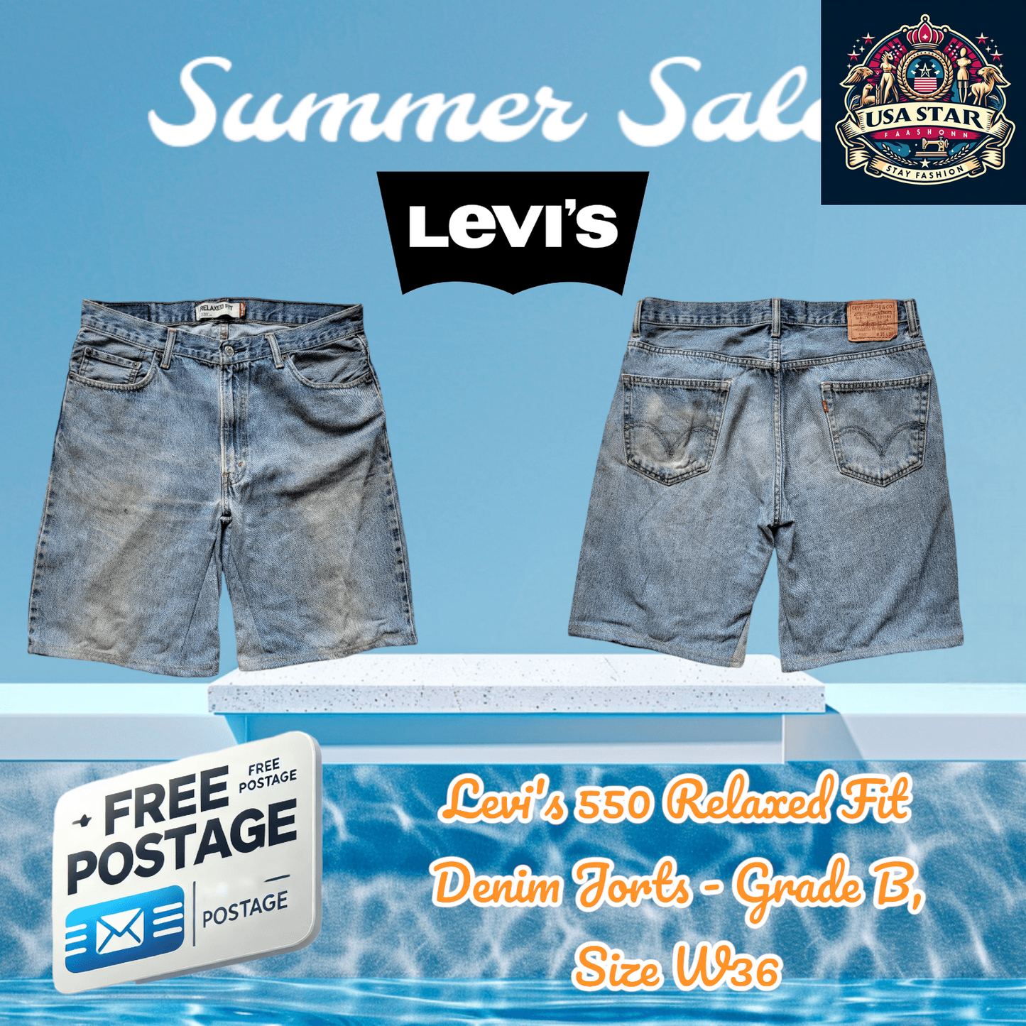 Levi's 550 Relaxed Fit Denim Jorts W36 - Comfortable, Durable, Versatile Summer Essential - USASTARFASHION