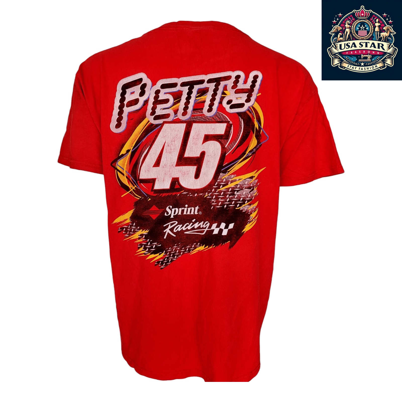 Vintage Kyle Petty T-Shirt #45 Sprint Racing | Delta Magnum Fabric | Red | Size XL - USASTARFASHION