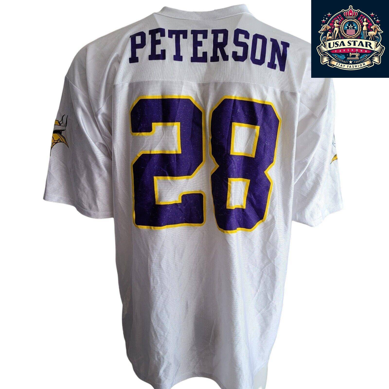 Authentic Minnesota Vikings Jersey XL - Peterson Name, 100% Polyester, Lightweight, moisture-wicking - USASTARFASHION