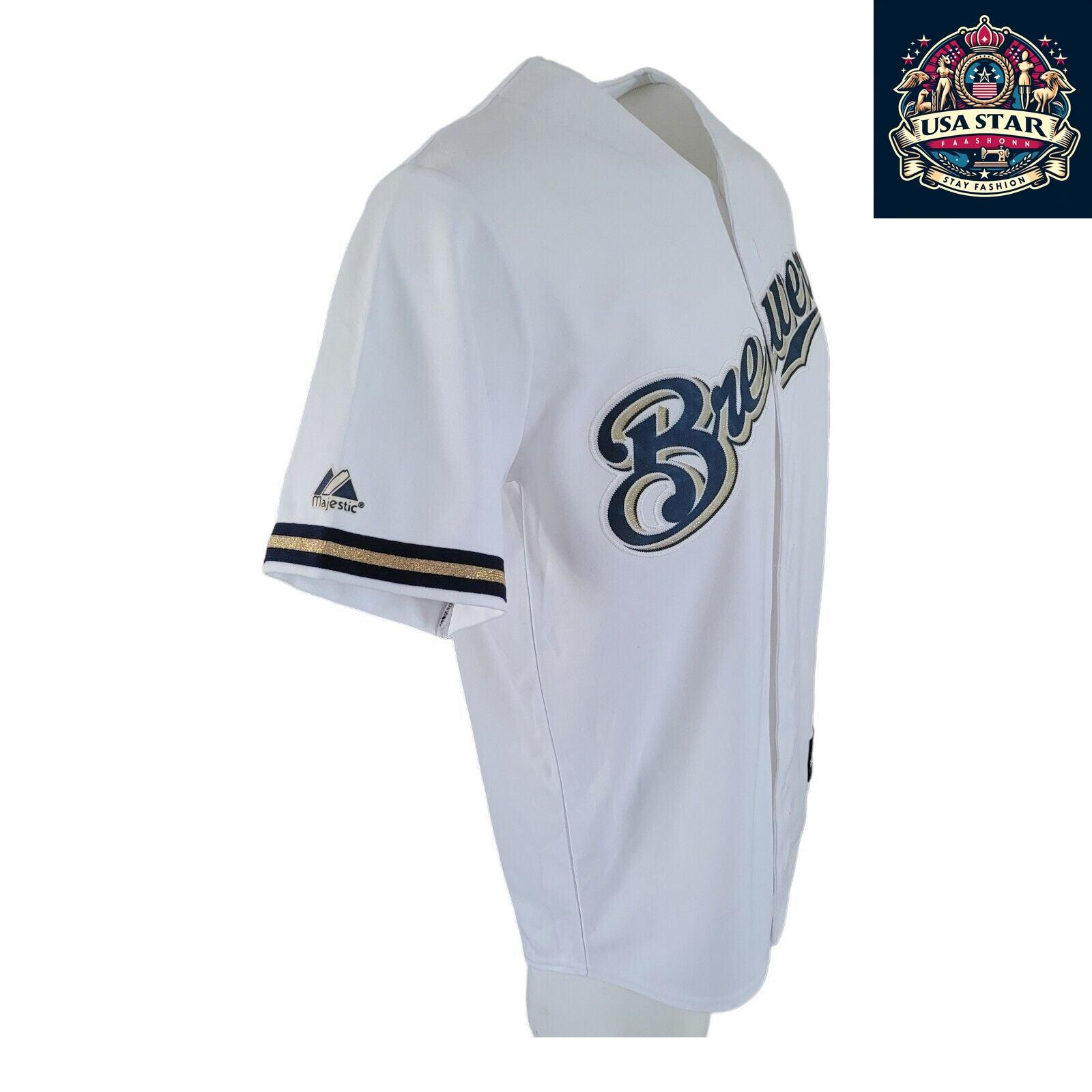 Vintage Majestic Milwaukee Brewers Jersey #28 Fielder Sz M - Authentic Collectible Sports Apparel - USASTARFASHION