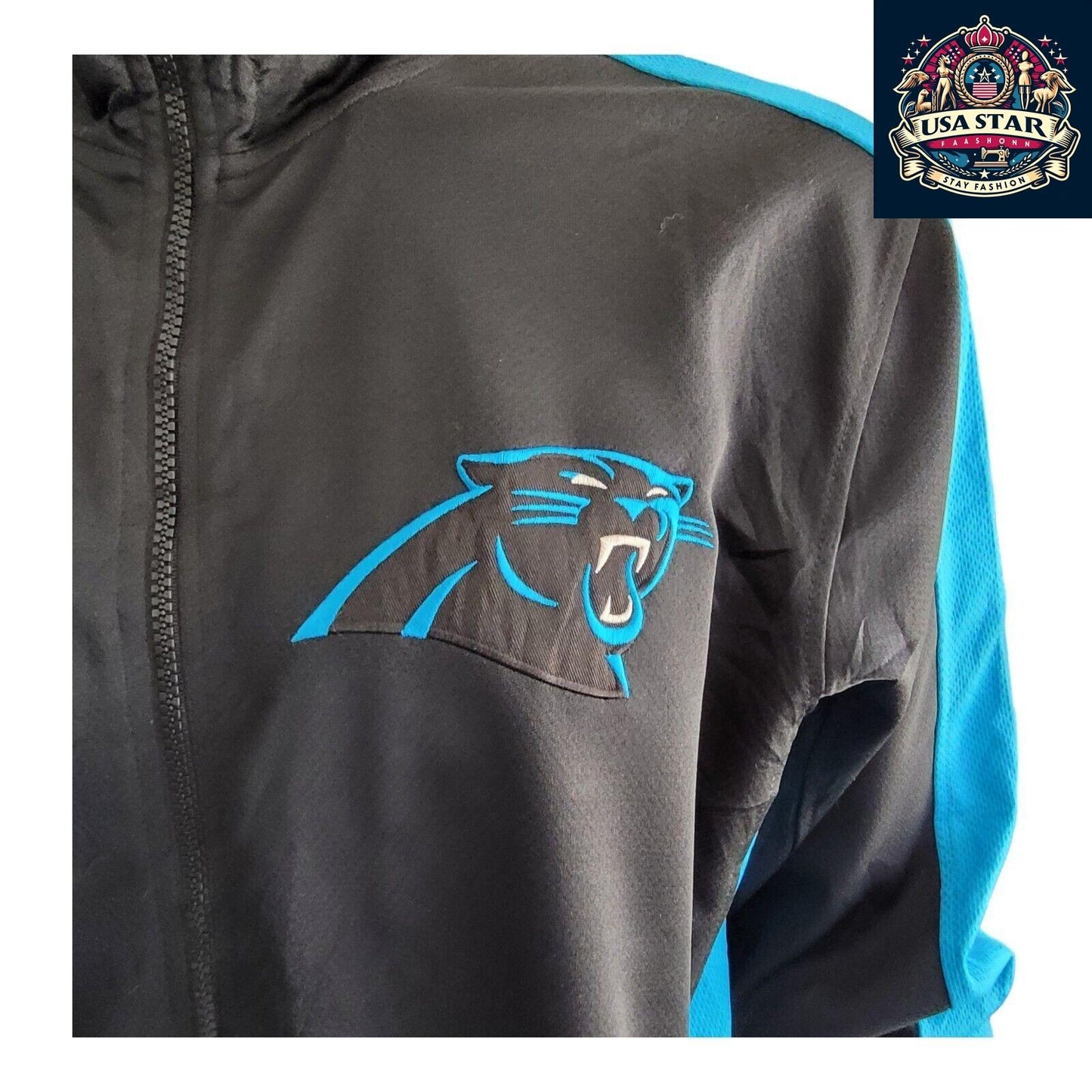 GIII Carolina Panthers Track Jacket Size L - Stylish, Comfortable, Iconic Team Colors - USASTARFASHION