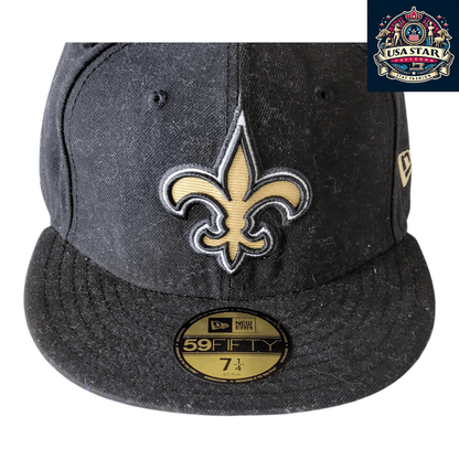 New Orleans Saints Cap - New Era NFL 59FIFTY Fitted Black Hat, Size 7 1/4 (57.7cm), Stylish & Comfortable - USASTARFASHION