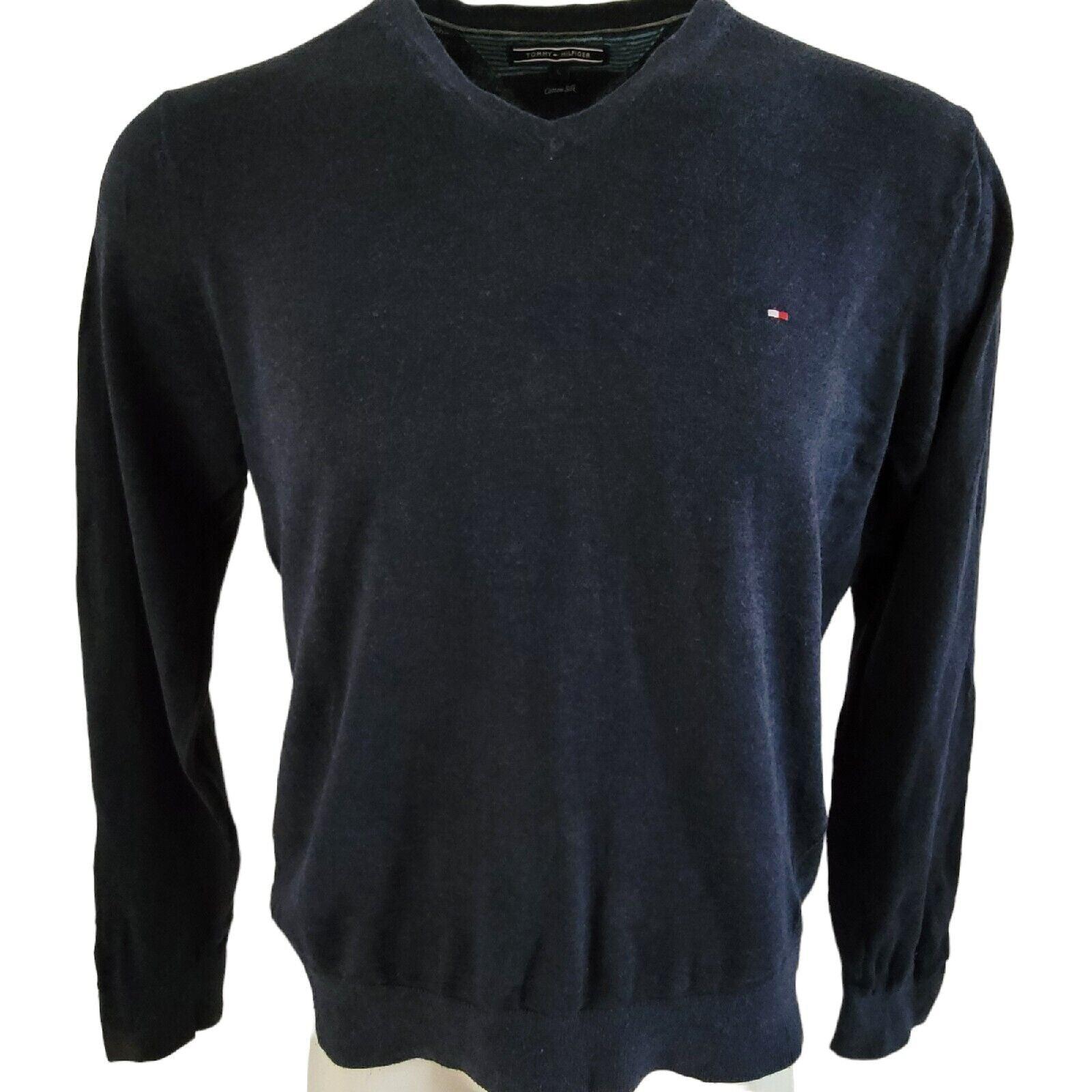 Tommy Hilfiger Mens 24" Jumper Navy Blue Cotton-Silk Crew Pullover Size Large-USASTARFASHION