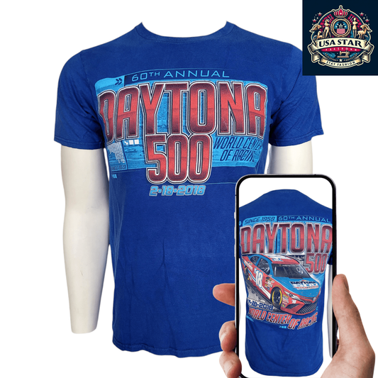 Fanatics Daytona 500 Racing Shirt - 60th Annual NASCAR Blue T-Shirt for Fans, Size Small - USASTARFASHION