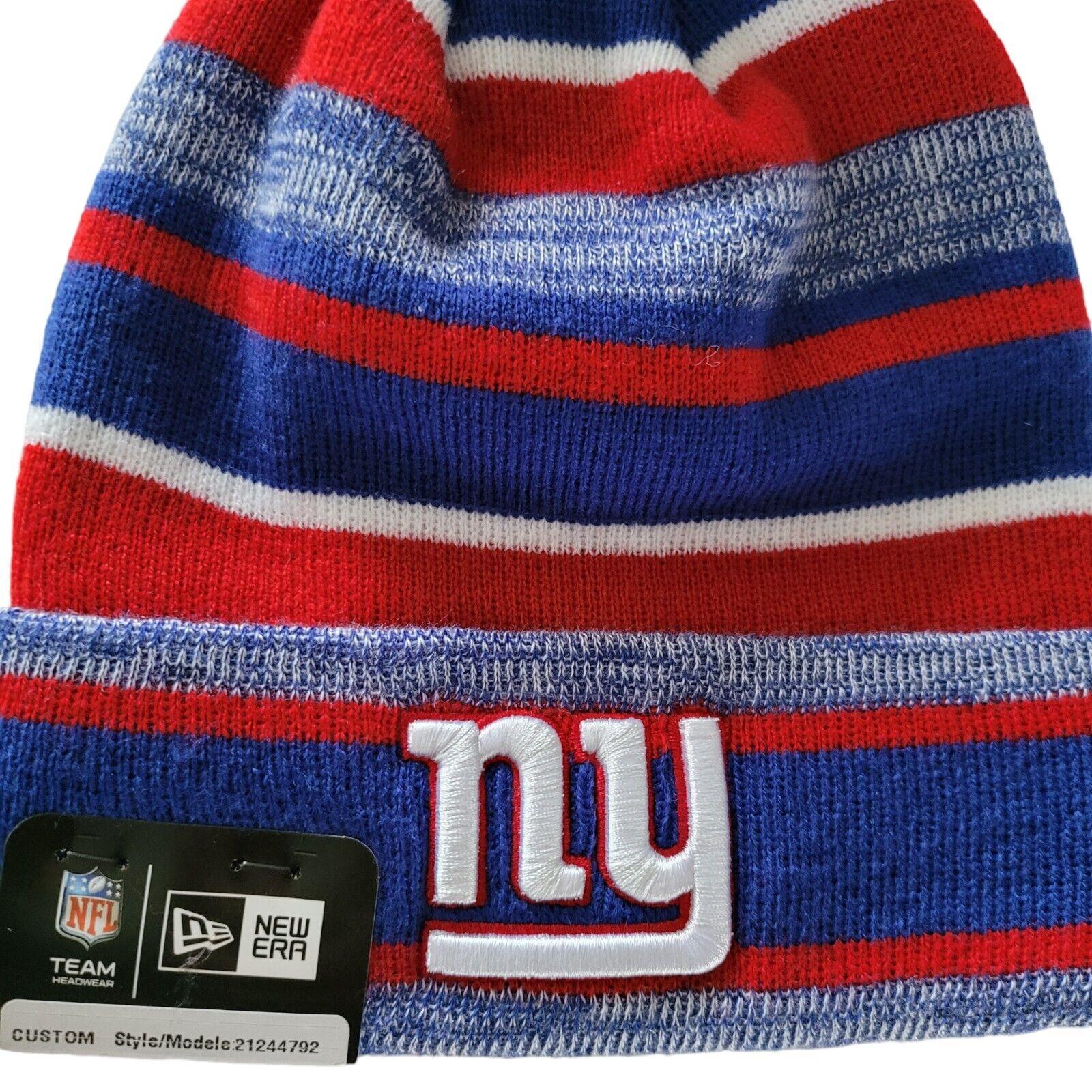 New York Giants Beanie with Marled Stripe Pom - NFL Logo - One Size-USASTARFASHION