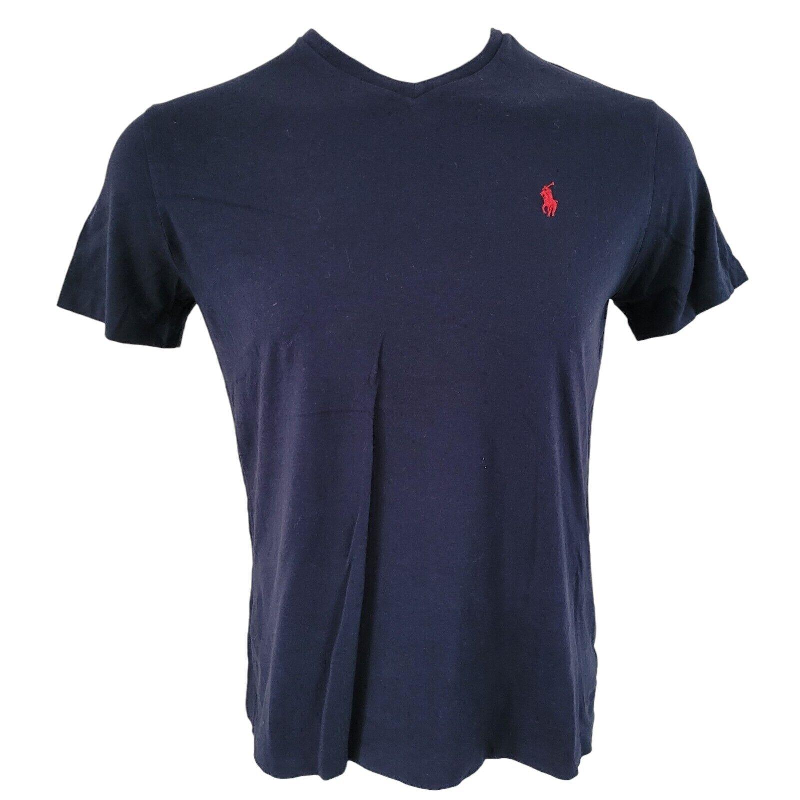 Polo Ralph Lauren V-Neck T-Shirt Navy Blue 100% Cotton S - Unisex Classic Style-USASTARFASHION