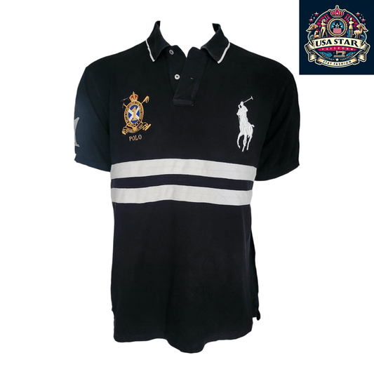 Polo Ralph Lauren Men's Polo Shirt XXL - Custom Fit Black With Embroidered Logos - USASTARFASHION