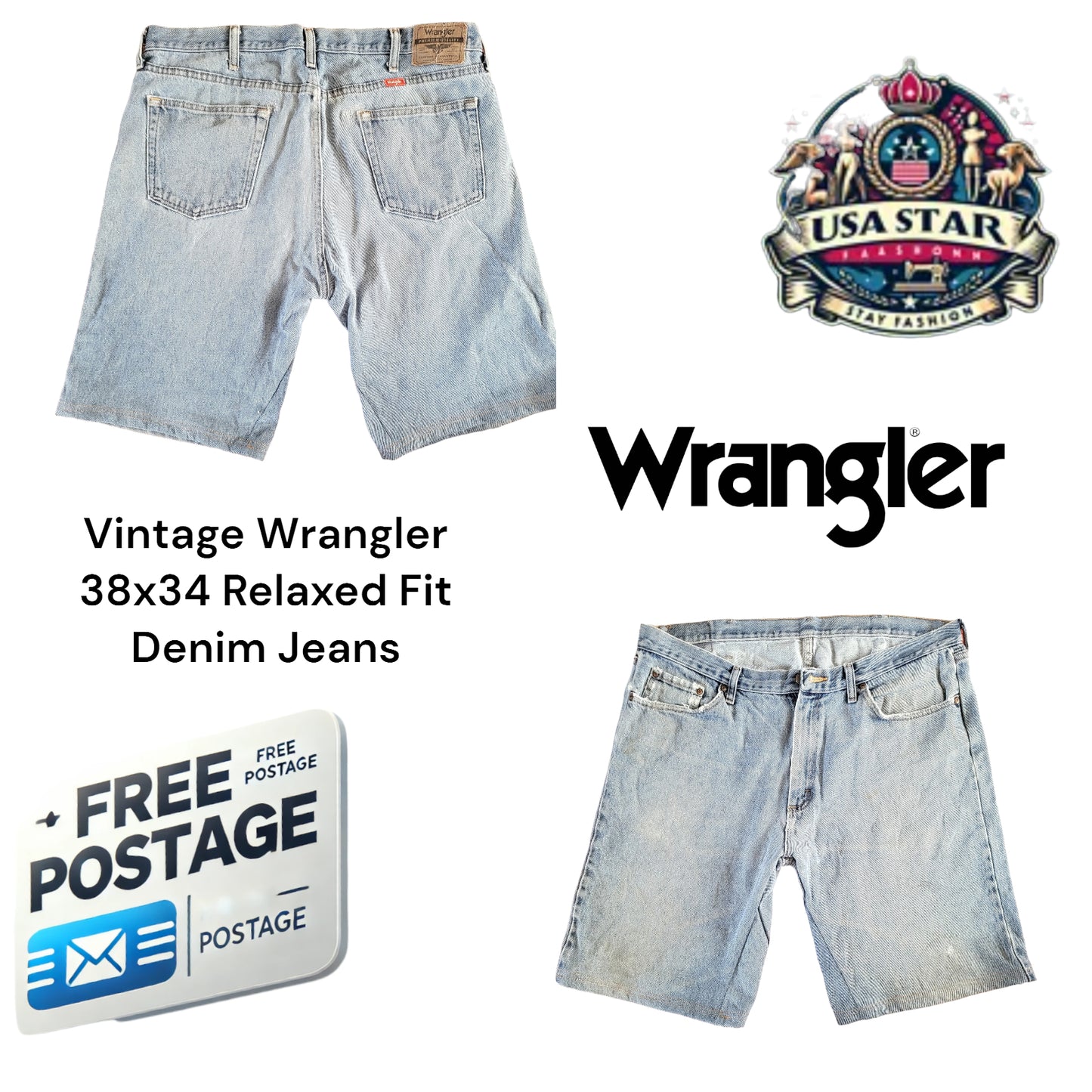 Wrangler Jorts, W38 , Light Blue Denim, Ideal for Workwear and Activities-USASTARFASHION