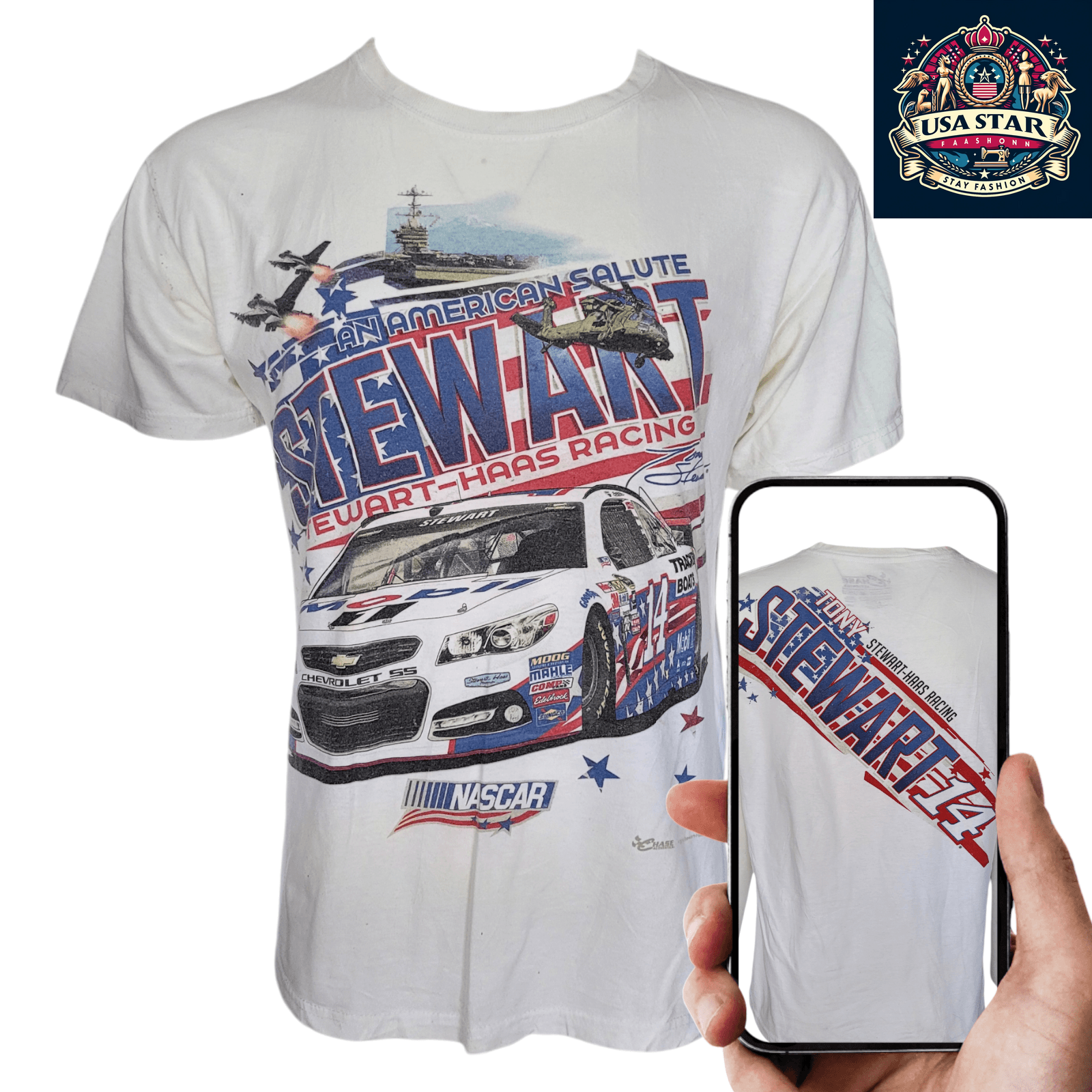 Tony Stewart T-Shirt #14 - Large Comfort Fit, Bold Graphics for NASCAR Fans by Chase Authentics - USASTARFASHION