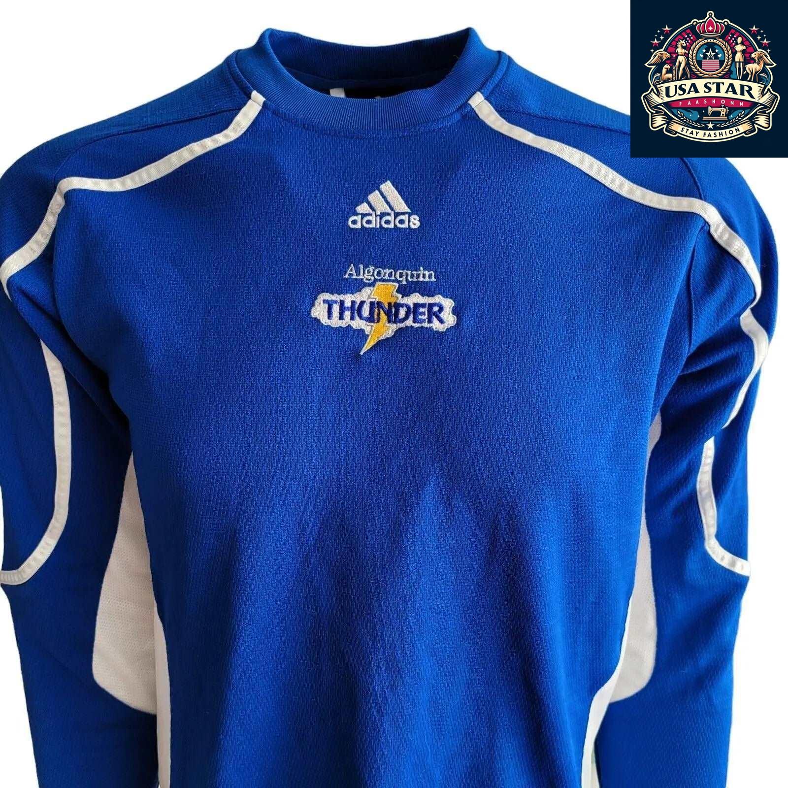 Adidas Long Sleeve Jersey M - Algonquin Thunder Blue with Climalite Moisture-Wicking Fabric - USASTARFASHION