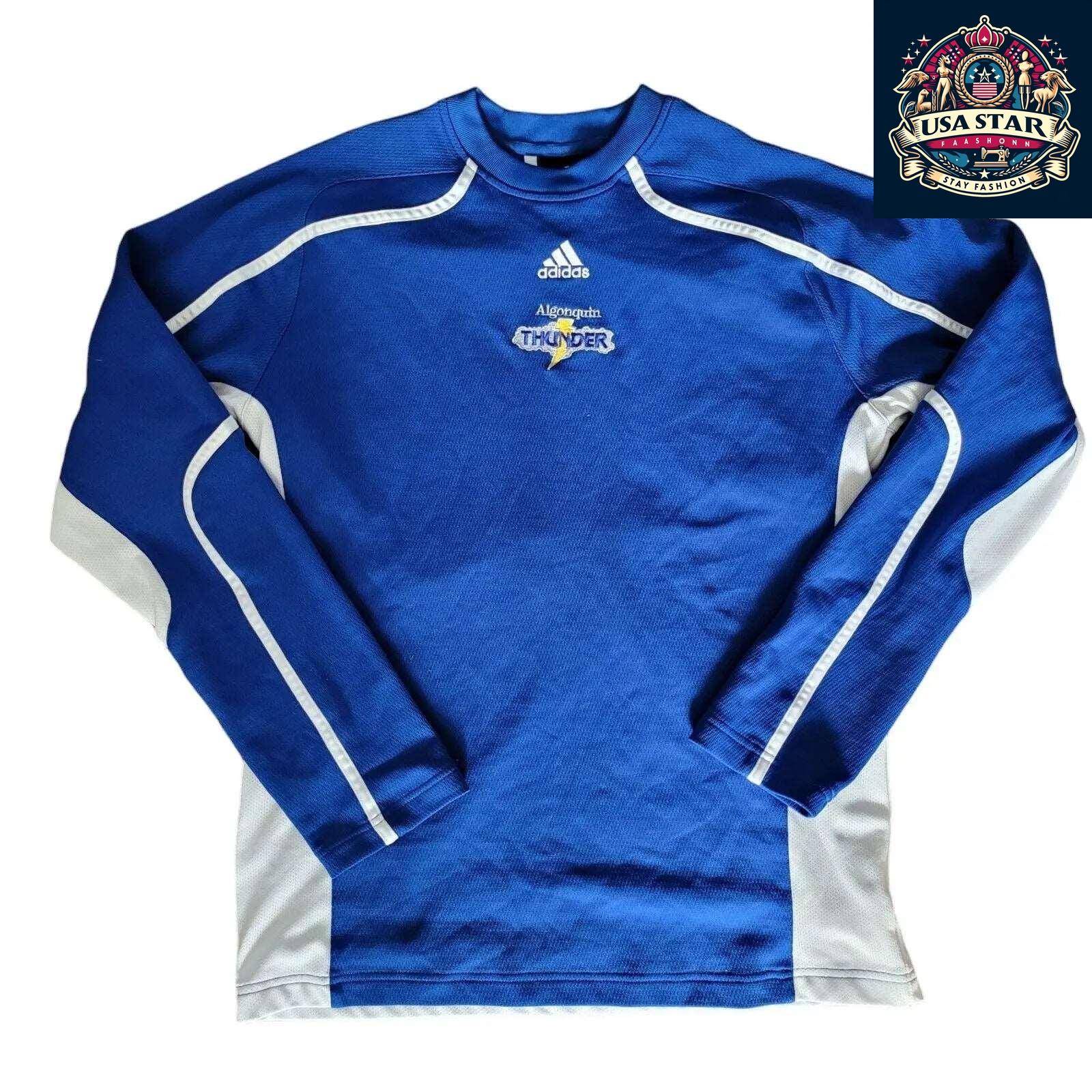 Adidas Long Sleeve Jersey M - Algonquin Thunder Blue with Climalite Moisture-Wicking Fabric - USASTARFASHION