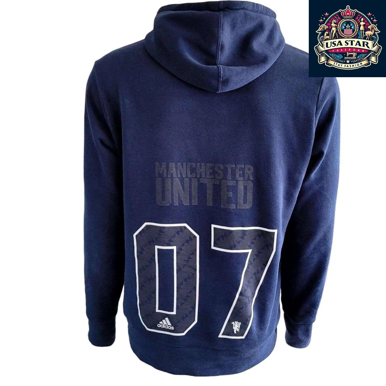 Adidas Navy Blue Hoodie | Manchester United XL Edition with Number 07 | Cozy & Stylish - USASTARFASHION