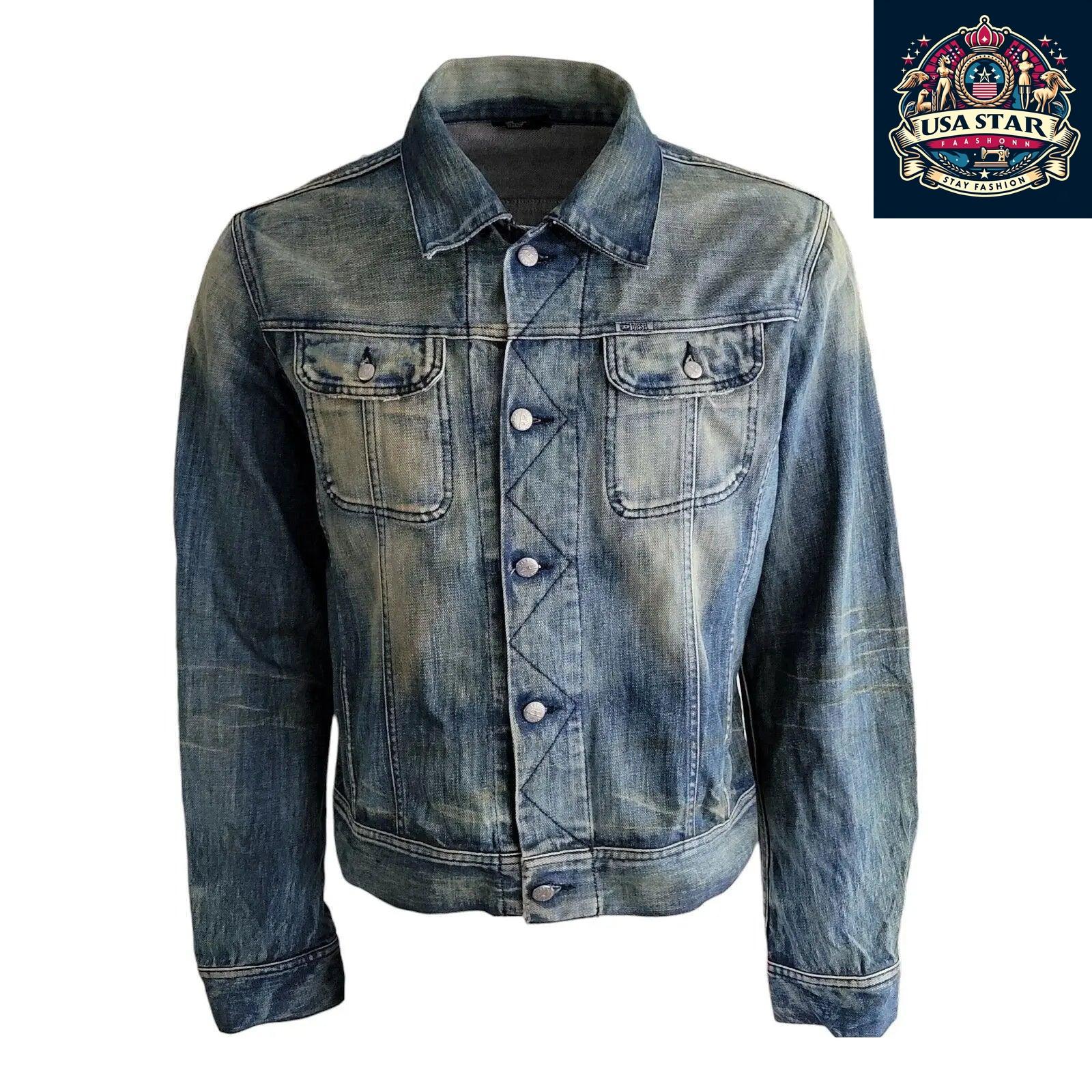 DIESEL Men's XL Denim Cotton Jacket Made In Italy - Classic Design, Rugged Style, Handcrafted Quality USASTARFASHION