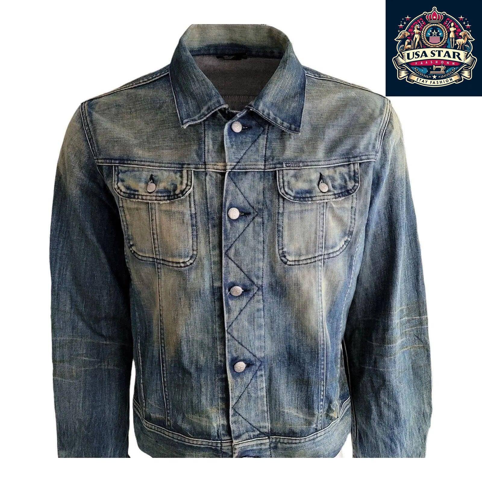 DIESEL Men's XL Denim Cotton Jacket Made In Italy - Classic Design, Rugged Style, Handcrafted Quality USASTARFASHION