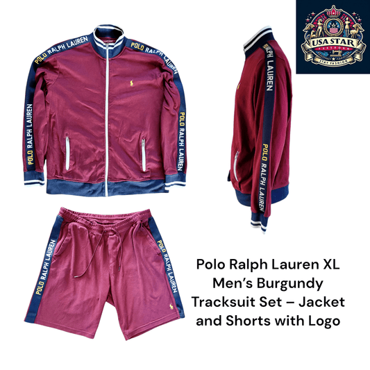 Polo Ralph Lauren Tracksuit Set XL – Stylish Burgundy Jacket and Shorts with Iconic Logo - USASTARFASHION