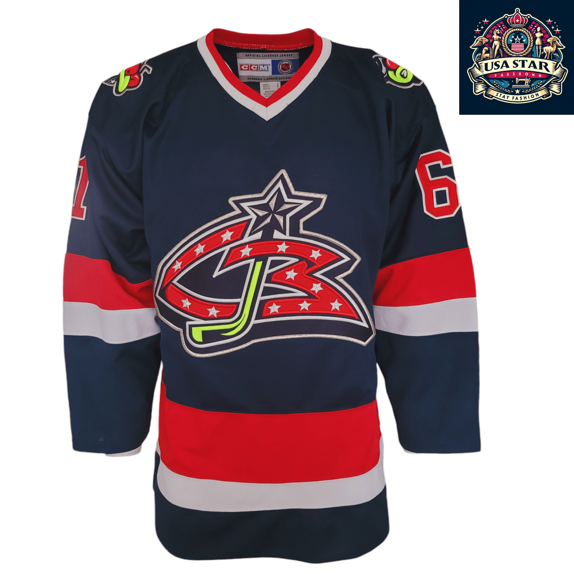 Columbus Blue Jackets Rick Nash #61 CCM Authentic Jersey - Breathable, Durable, Adult Large - USASTARFASHION