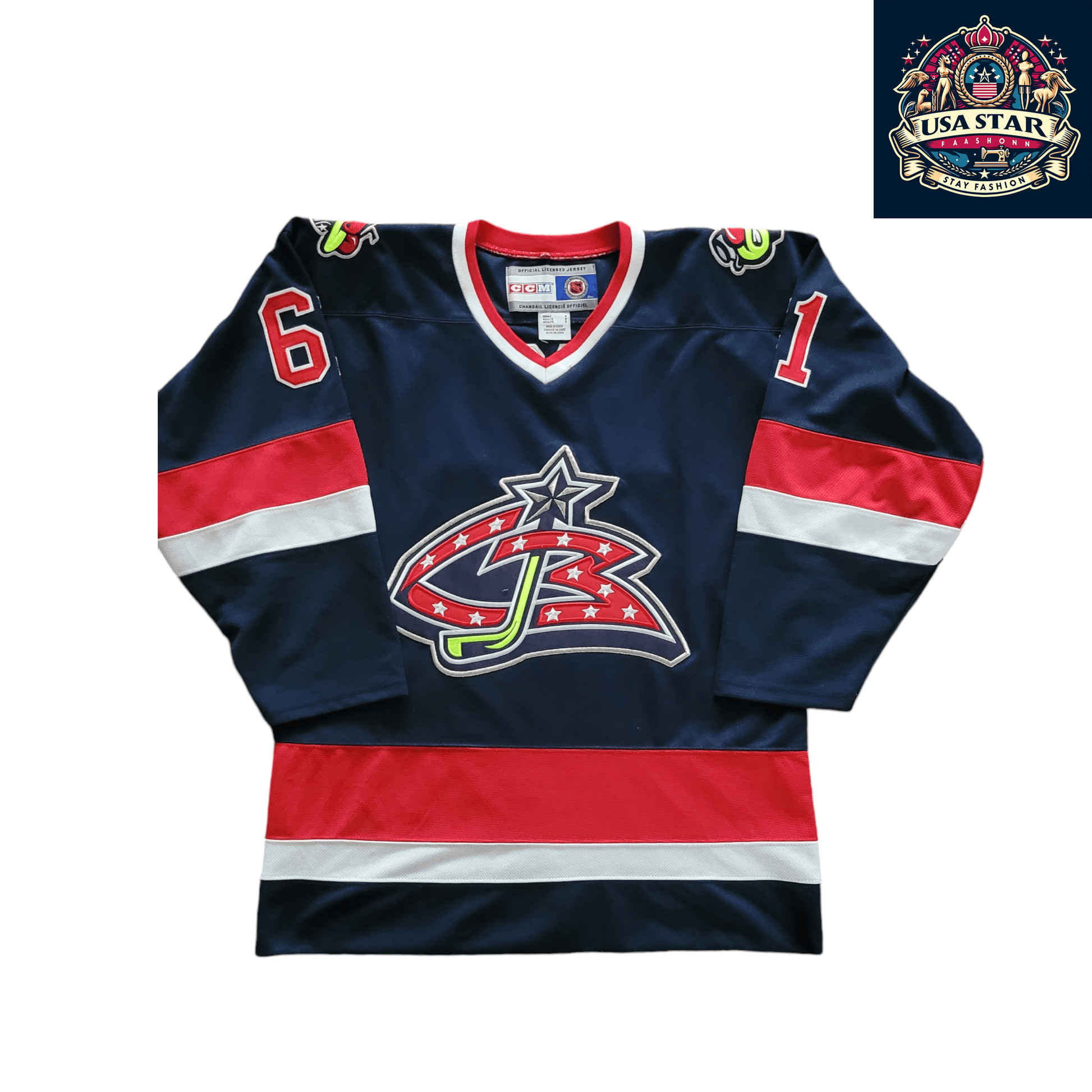 Columbus Blue Jackets Rick Nash #61 CCM Authentic Jersey - Breathable, Durable, Adult Large - USASTARFASHION