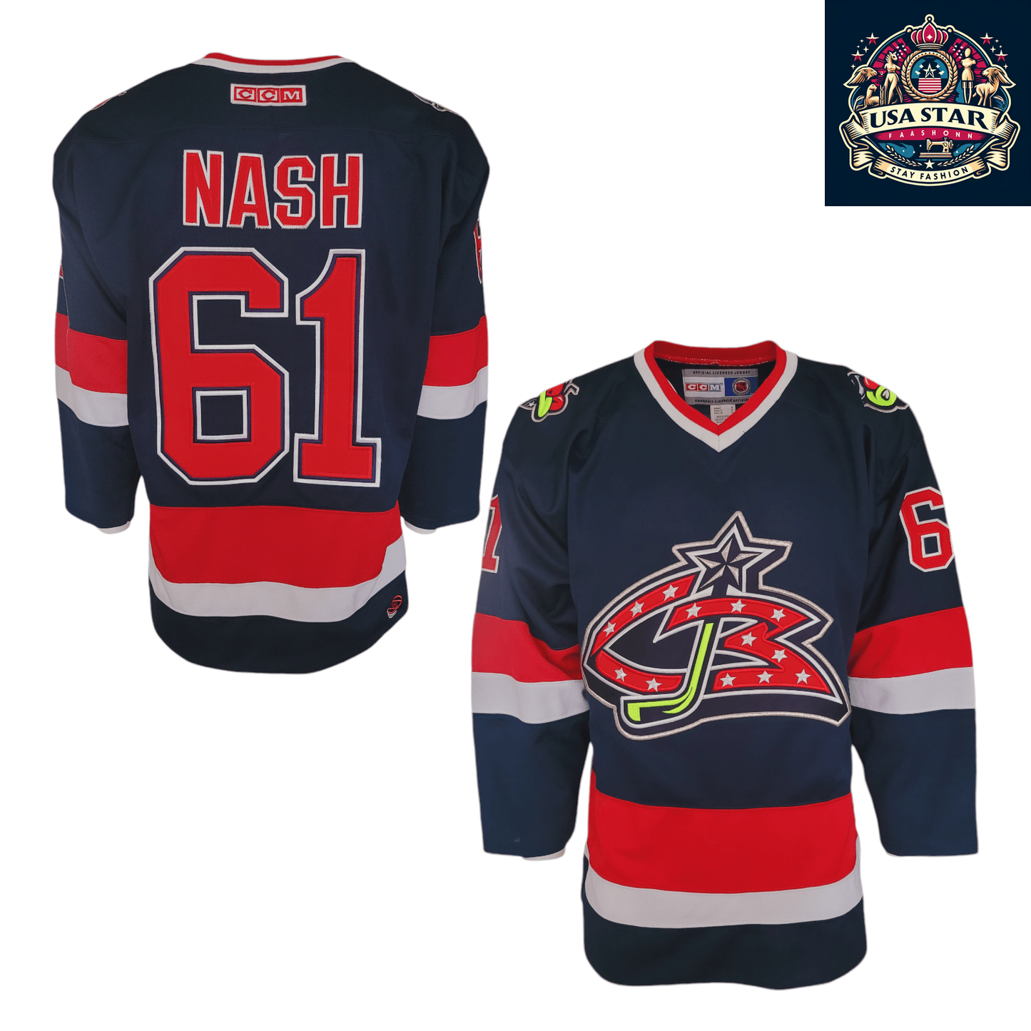 Columbus Blue Jackets Rick Nash #61 CCM Authentic Jersey - Breathable, Durable, Adult Large - USASTARFASHION