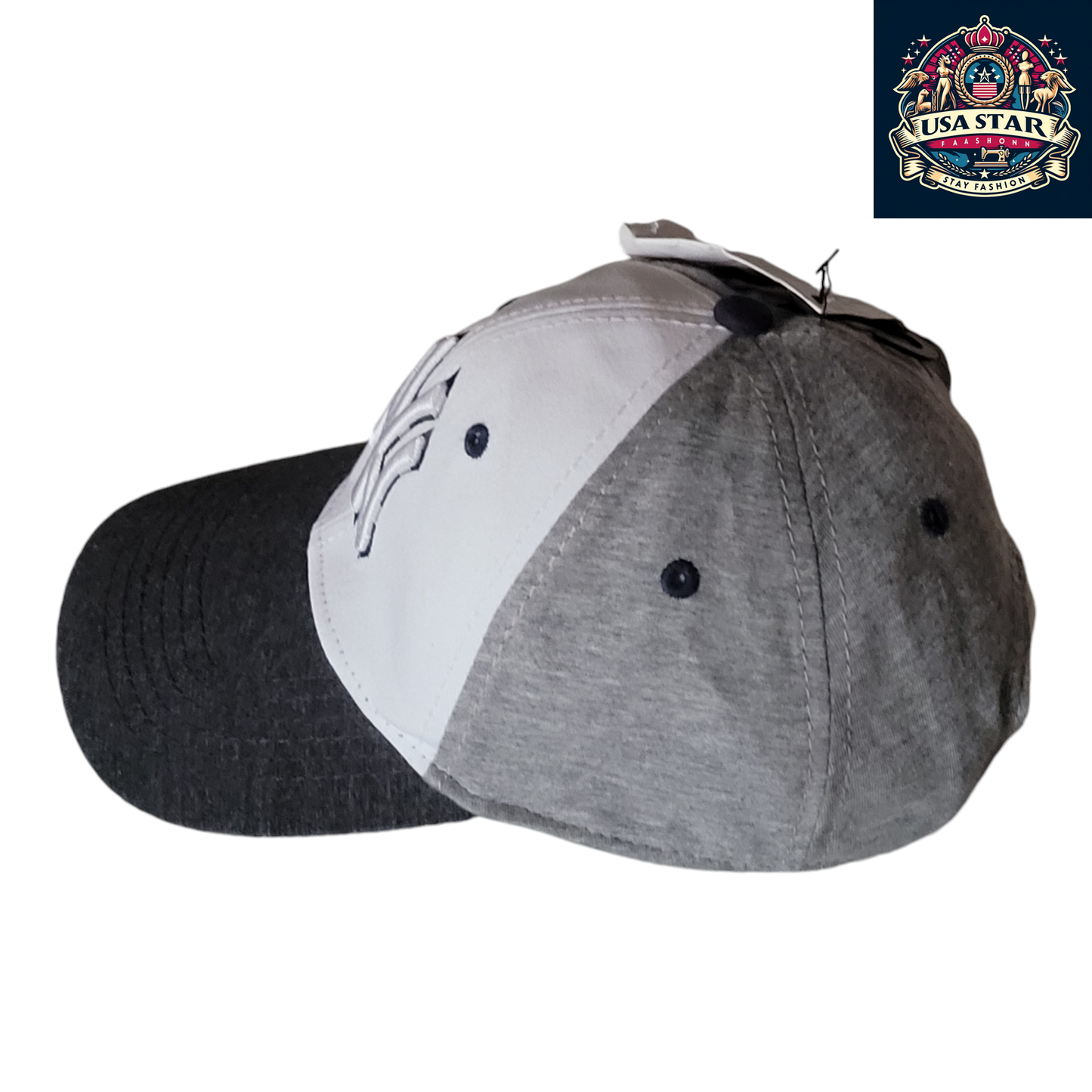 New York Yankees Baseball Cap Adjustable Snapback in Gray, White & Black - 100% Cotton - USASTARFASHION