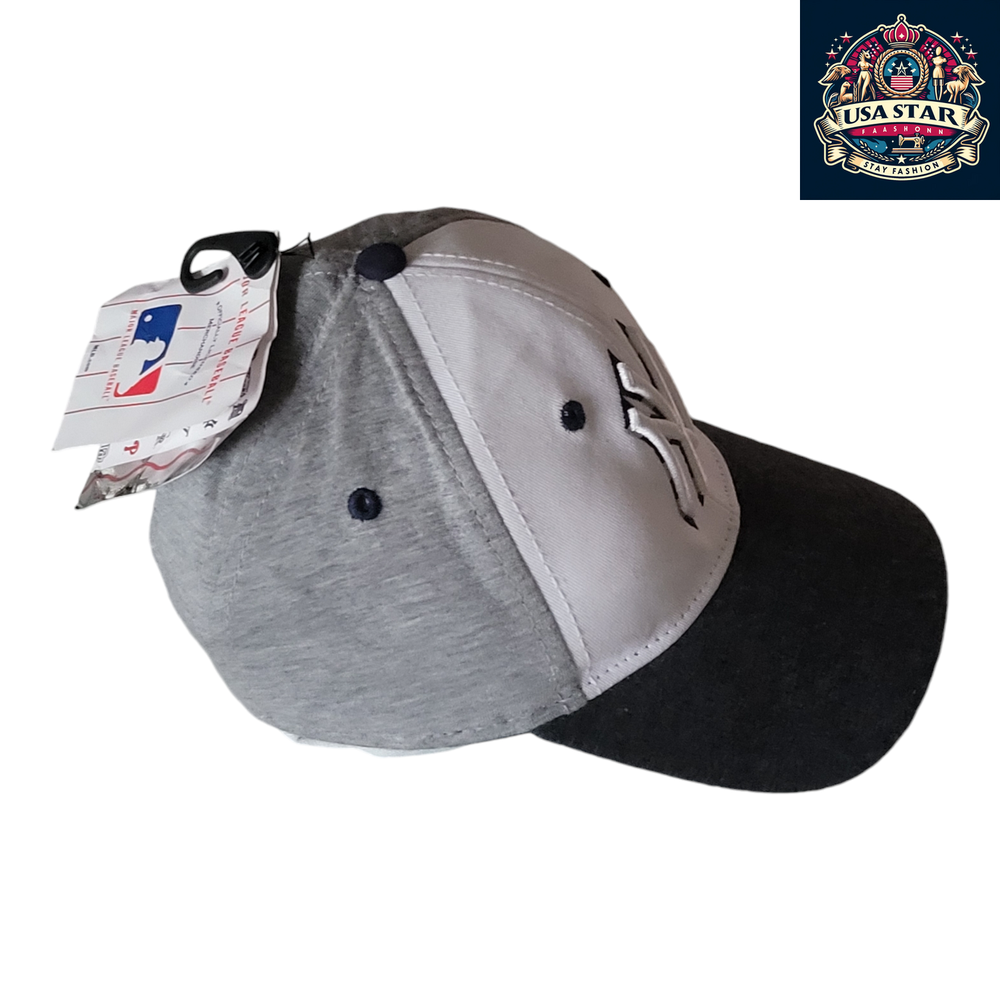 New York Yankees Baseball Cap Adjustable Snapback in Gray, White & Black - 100% Cotton - USASTARFASHION