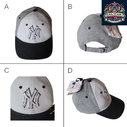 New York Yankees Baseball Cap Adjustable Snapback in Gray, White & Black - 100% Cotton - USASTARFASHION