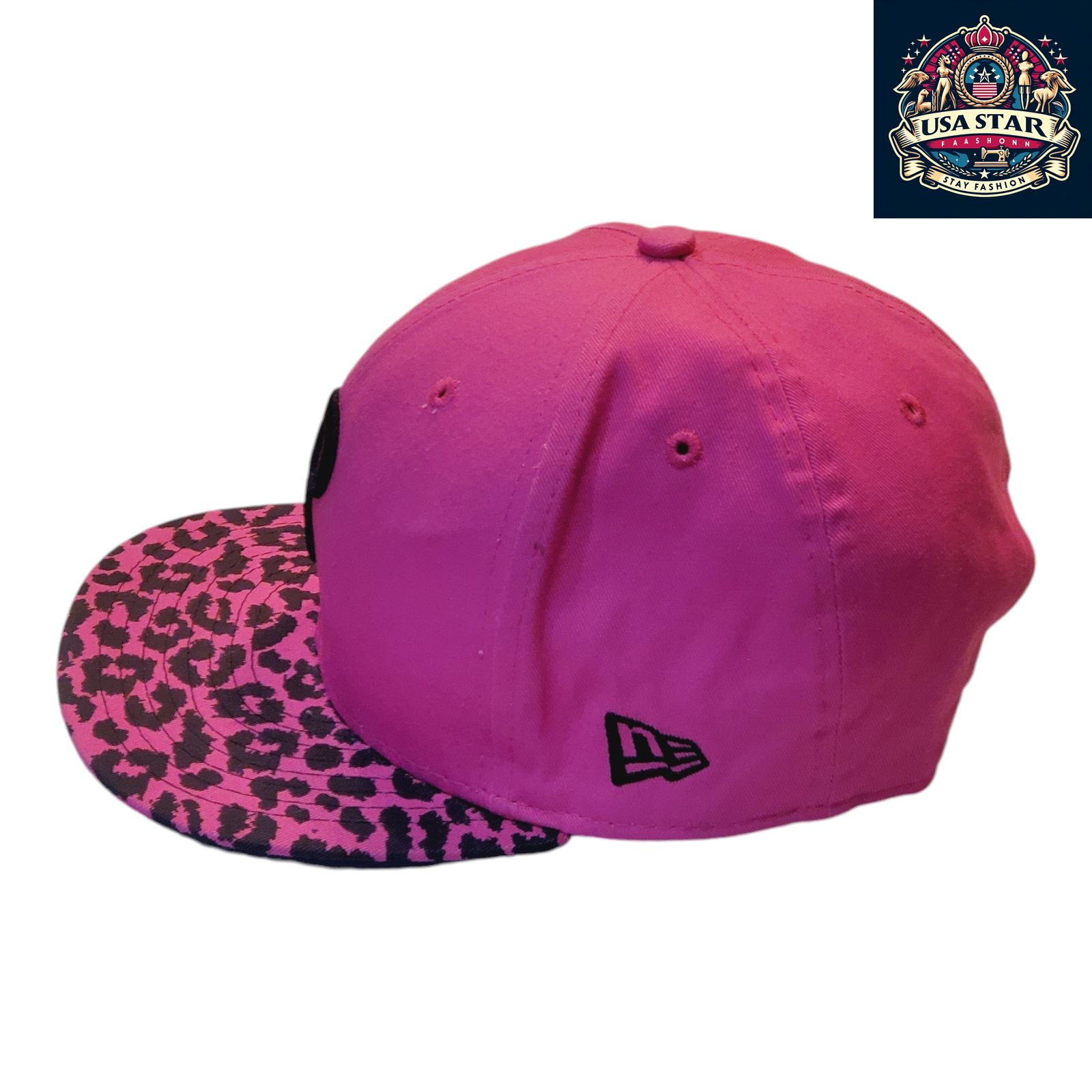 a pink hat with a leopard print on it