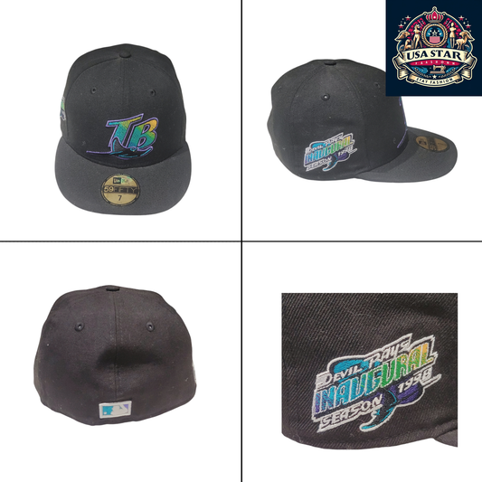 four different hats with different logos on them