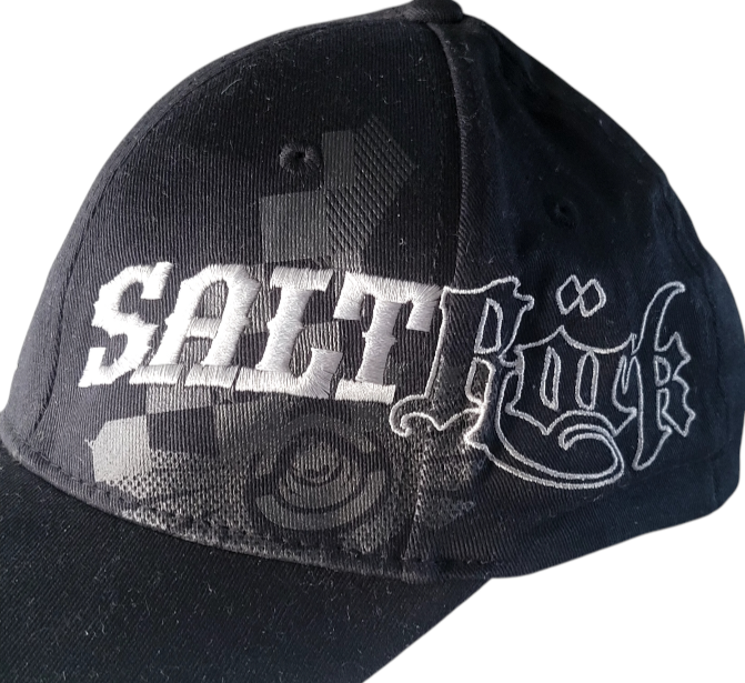 a black hat with the word sath on it