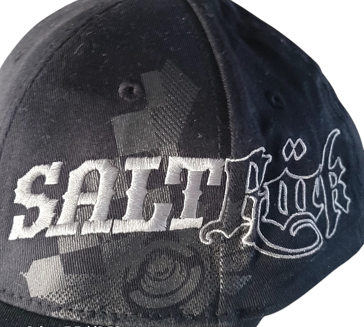 a black hat with the word salt on it