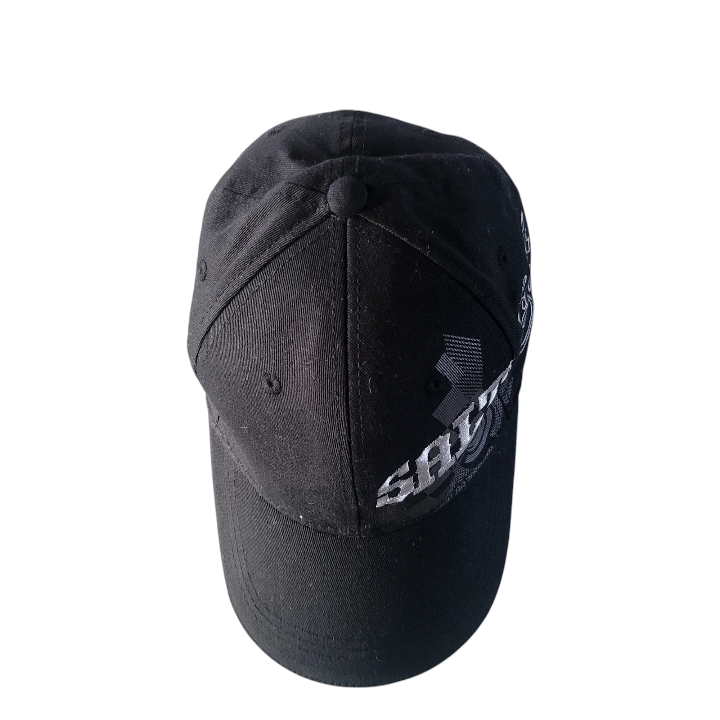 a black hat with a white logo on it