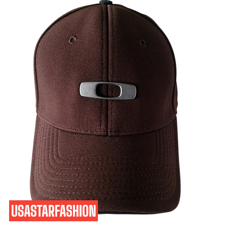 a brown hat with a metal buckle on it