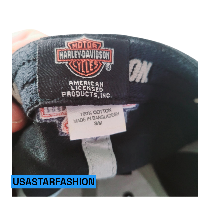 a harley davidson hat with a label on it